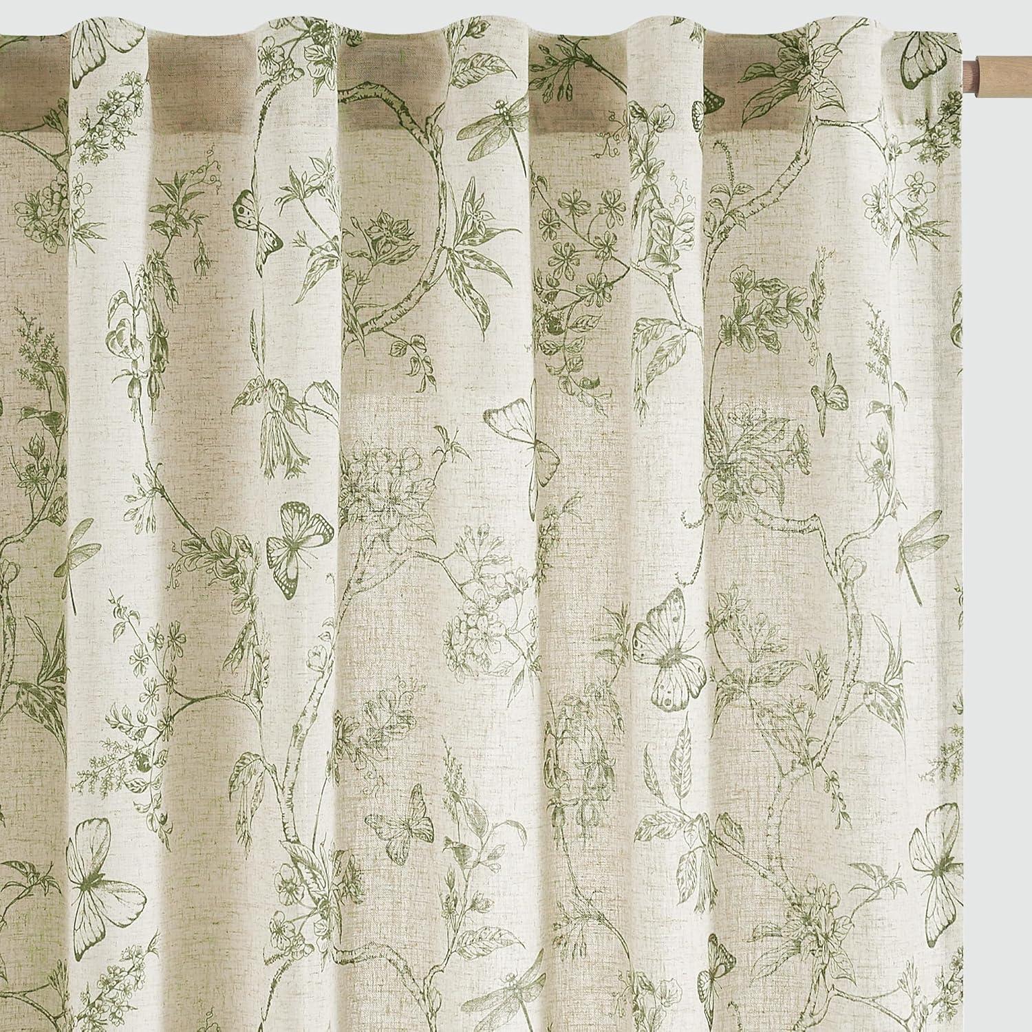 Floral Linen Blend French Country Curtains