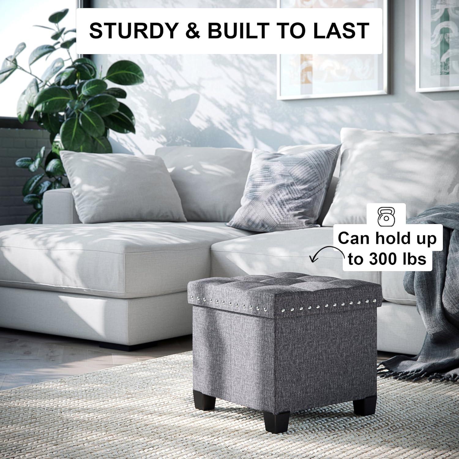 15" Payton Storage Cube Tufted Upholstered Ottoman - Nathan James