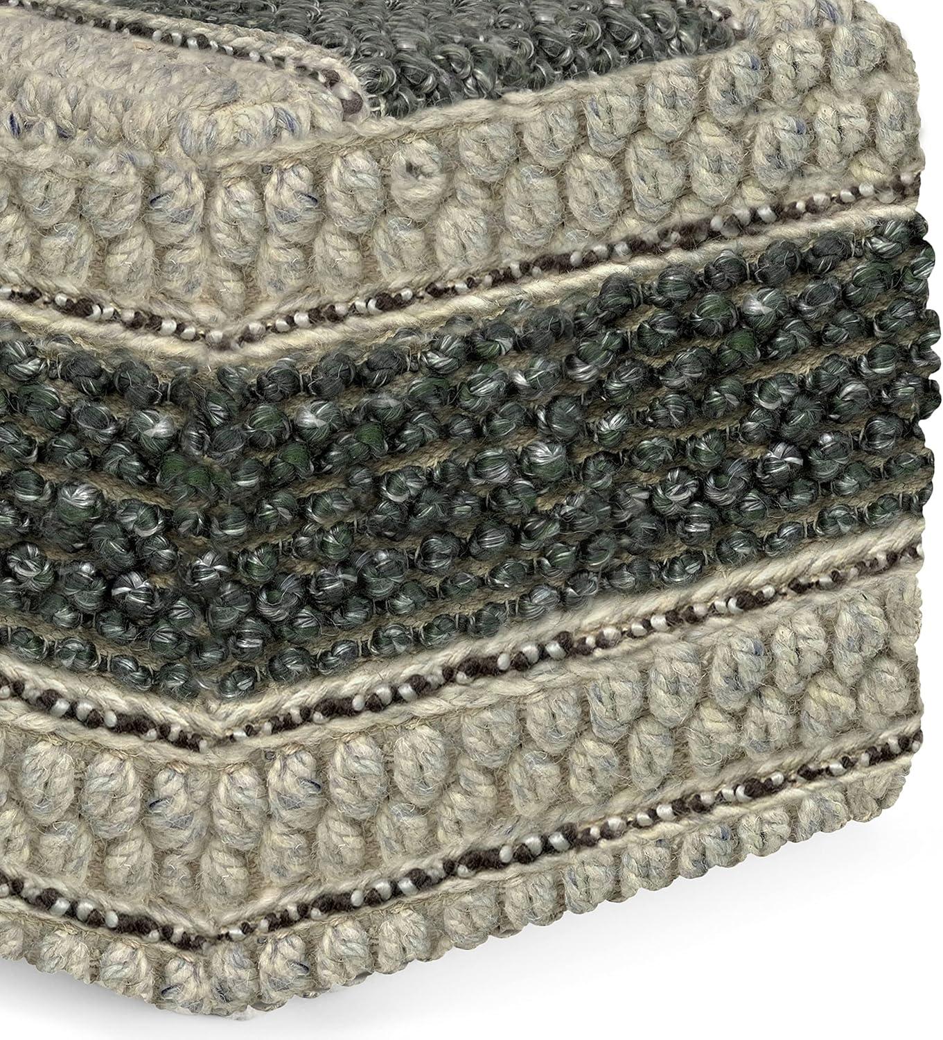 Grady Green and Natural Handloom Woven Square Pouf
