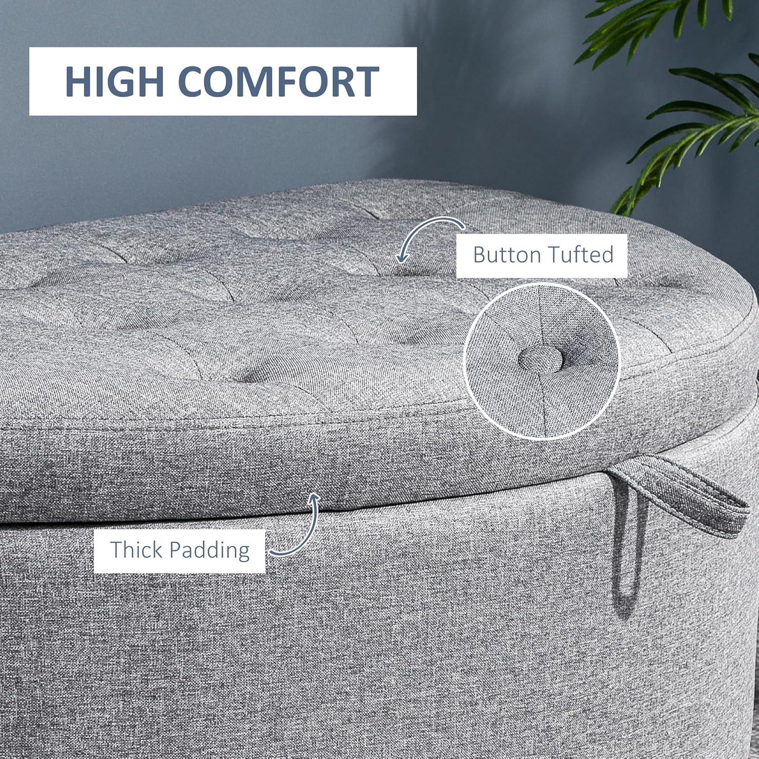 HOMCOM Half Moon Modern Luxurious Polyester Fabric Storage Ottoman Bench with Legs Lift Lid Thick Sponge Pad for Living Room, Entryway, Bedroom