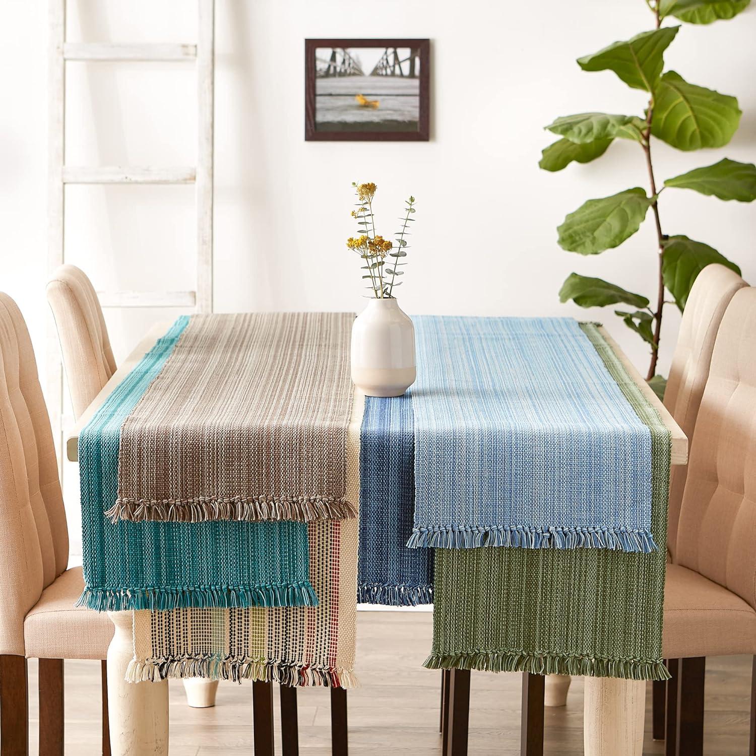 Variegated Light Blue Fringe Table Runner 13x72