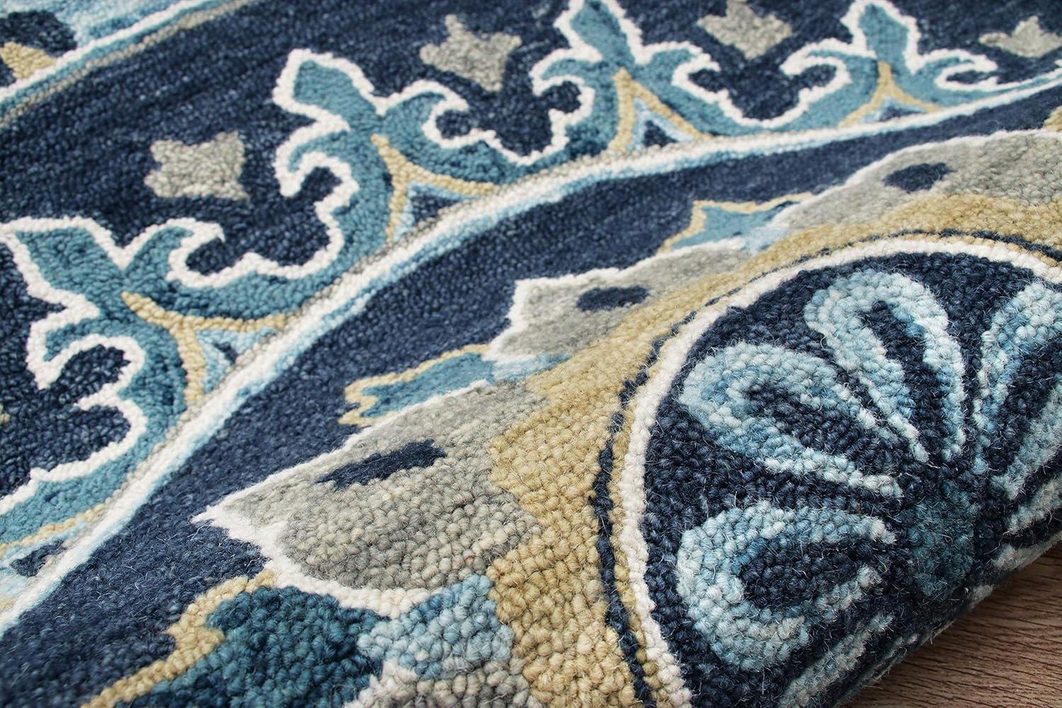 LR Home Wren 5' Round Blue Medallion Indoor Area Rug