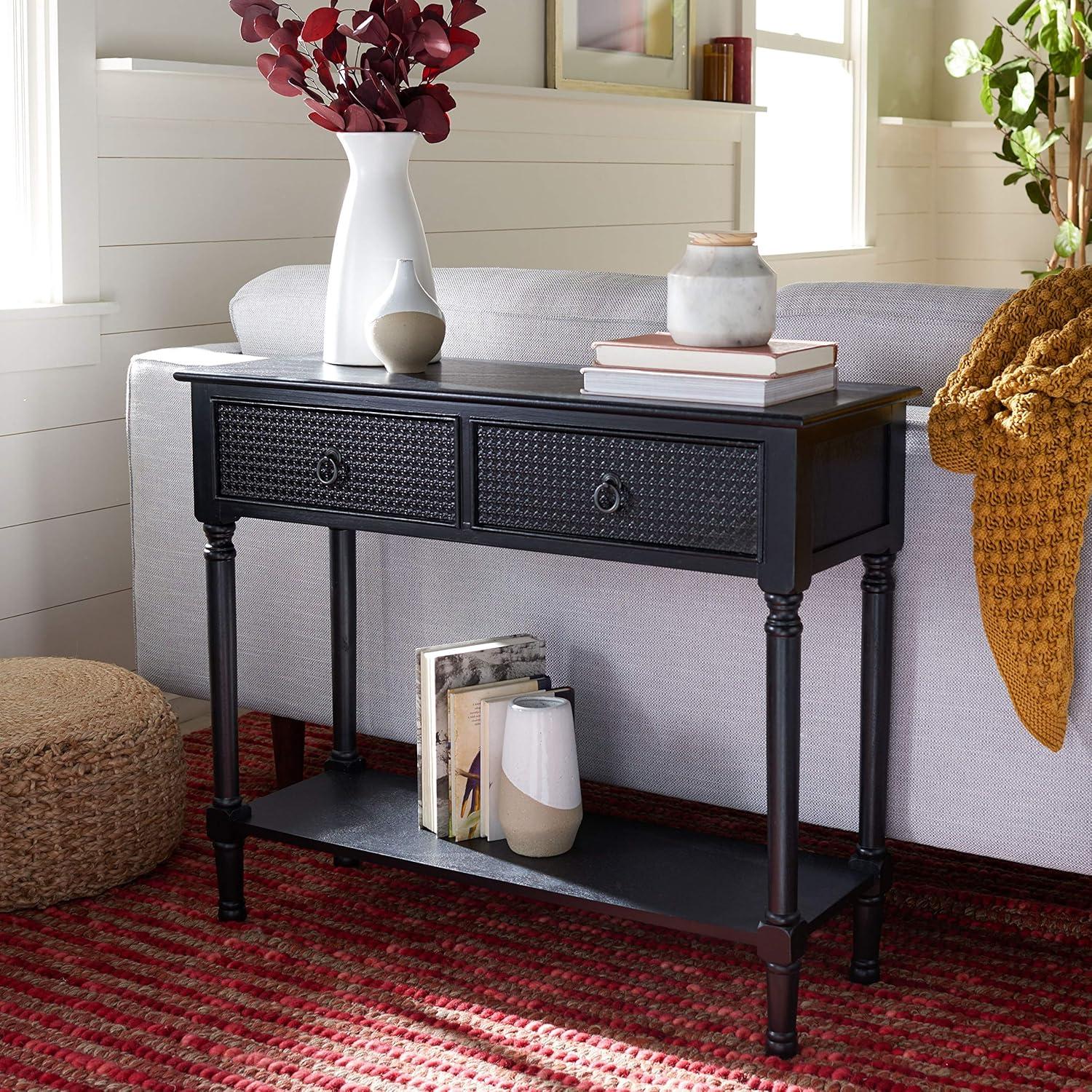 SAFAVIEH Haines Modern 2 Drawer Console Table, Black