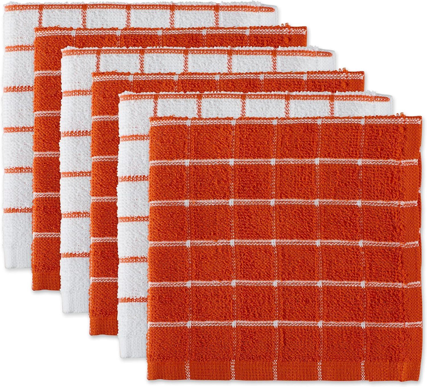 Spice Orange and White Cotton Terry Dishcloth Set, 12x12, 6 Piece