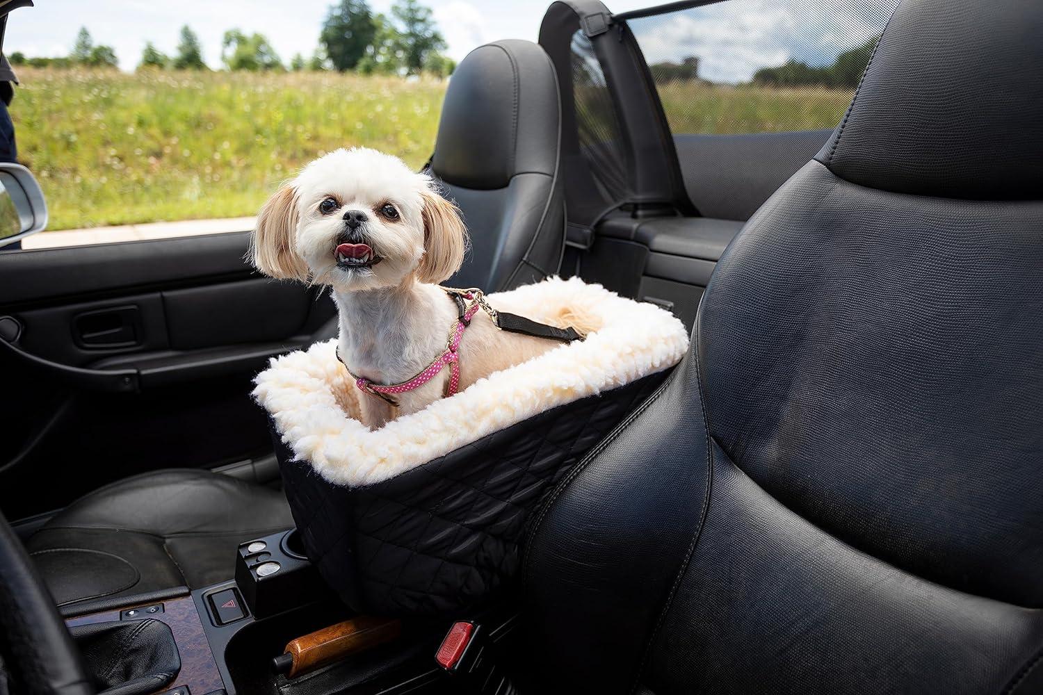 Snoozer Pet Products Luxury Console Dog Car Seat, Small, Black, Quilted Twill