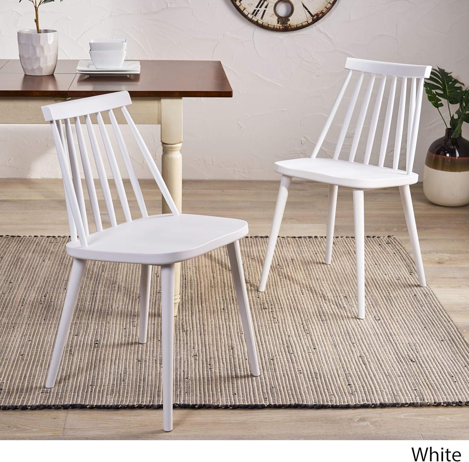 White Polypropylene Spindle Back Dining Chairs, Set of 2