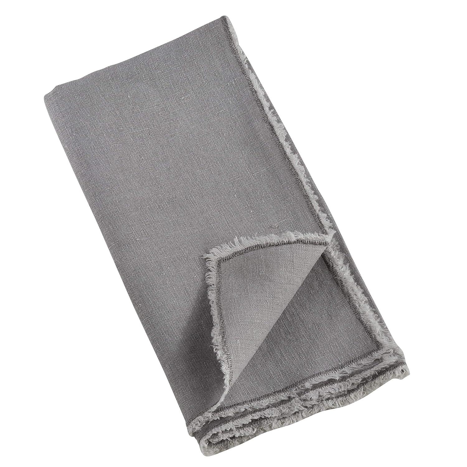 Saro Lifestyle Fringed Design Stone Washed Napkins (Set of 4), Grey