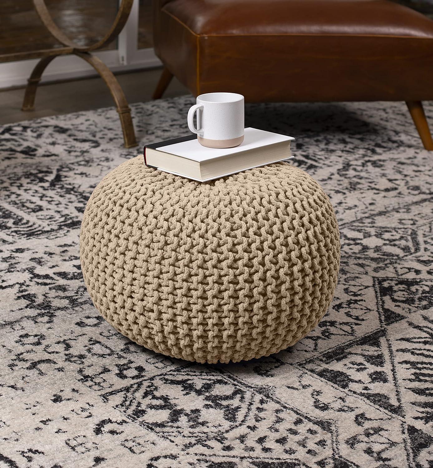 BirdRock Home Round Pouf Foot Stool Ottoman - Natural