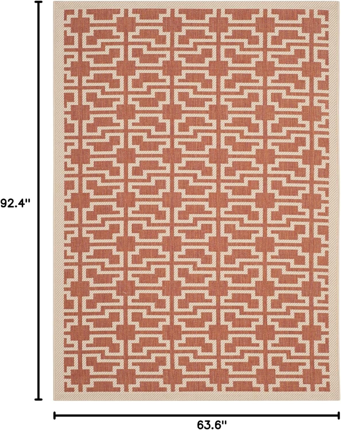 SAFAVIEH Courtyard Thurstan Geometric Indoor/Outdoor Area Rug, 5'3" x 7'7", Terracotta/Beige