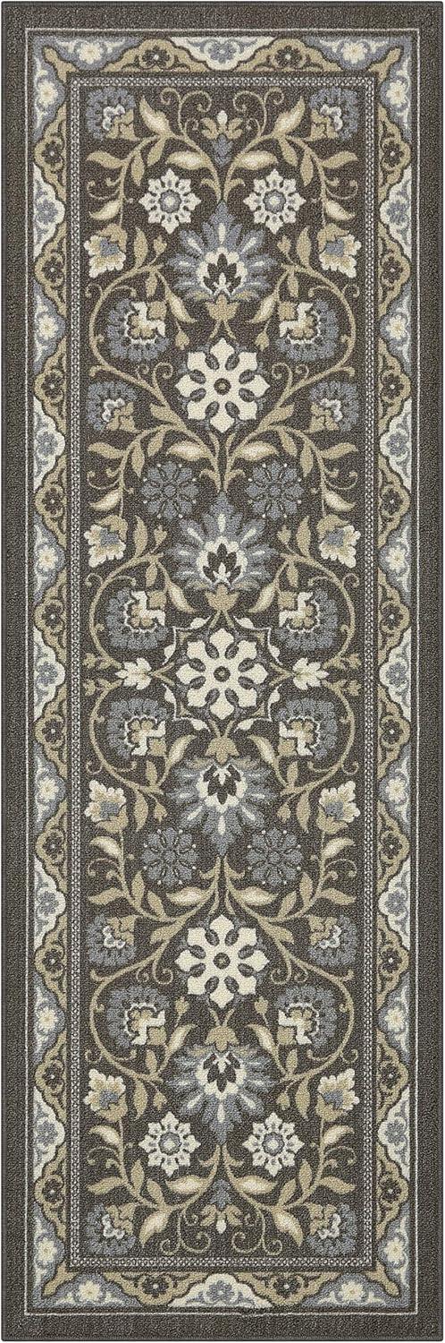 Maples Rugs Florence Traditional Swirl Gray Washable Hallway Runner Rug, 2' x 6'