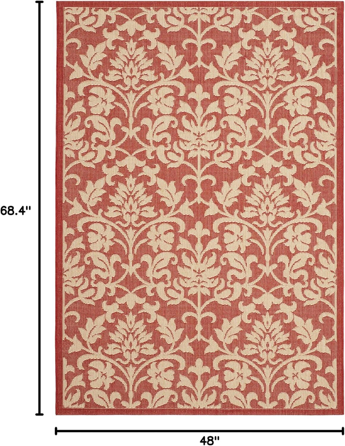 SAFAVIEH Courtyard Yvette Floral Indoor/Outdoor Area Rug, 4' x 5'7", Red/Natural