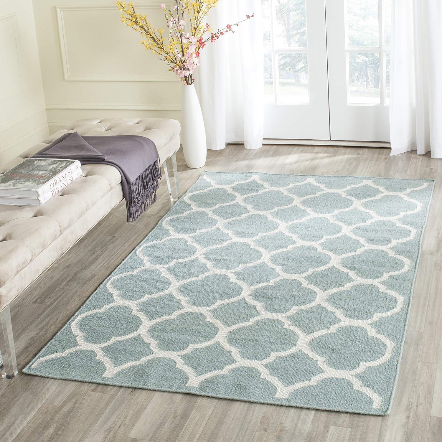Dhurries DHU627 Hand Woven Area Rug - Blue/Ivory - 6'x9' - Safavieh.