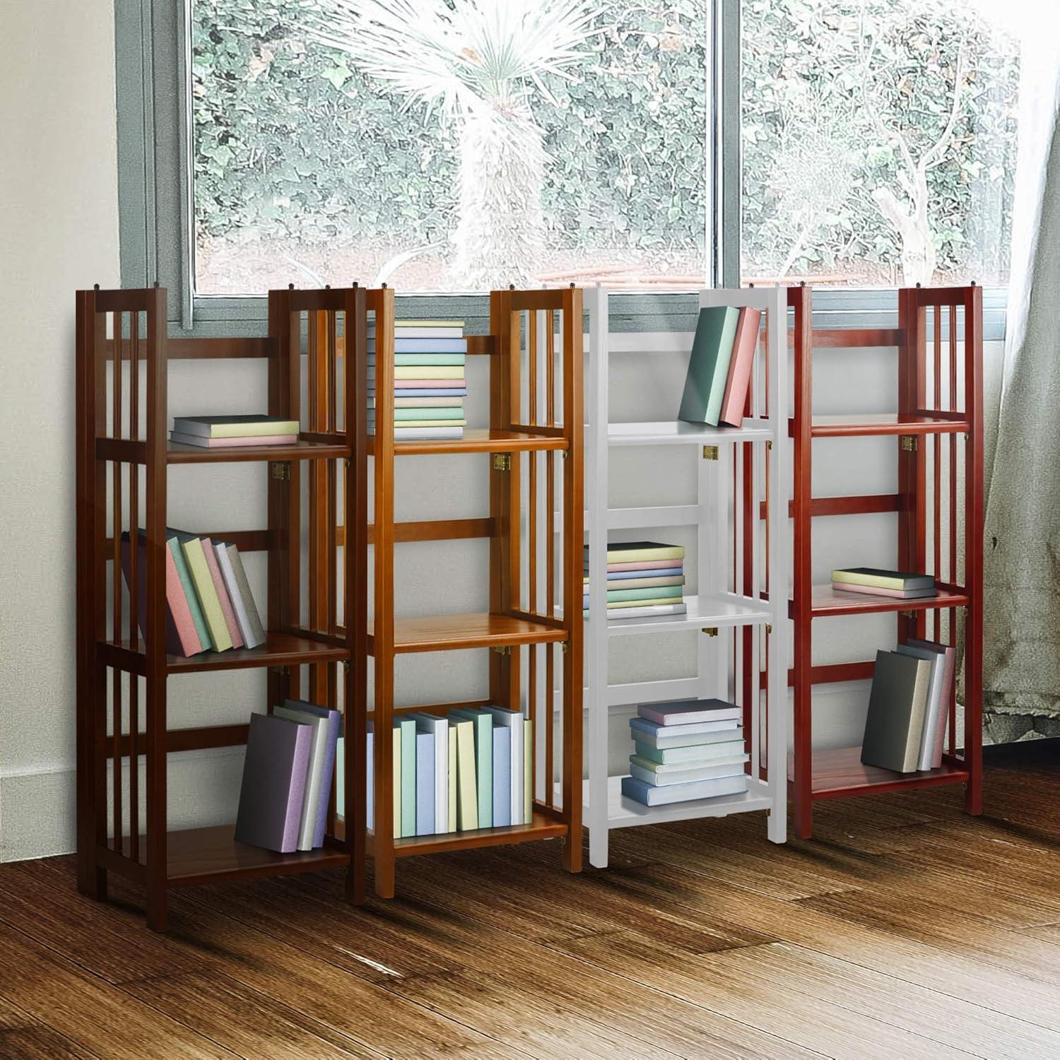 Casual Home 3 Shelf 14 Inch Folding Office Wood Furniture Bookcase, Honey Oak