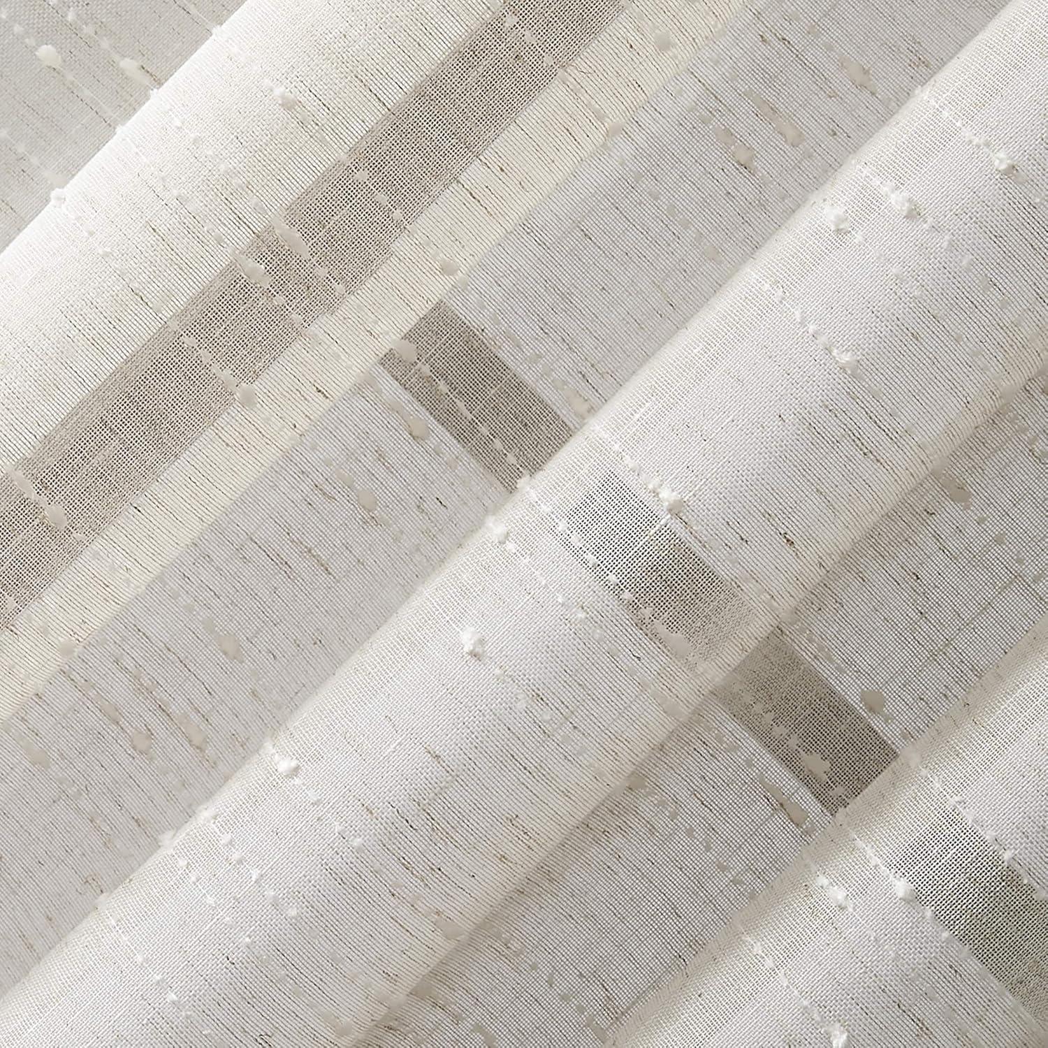 Clean Window Textured Slub Anti-Dust Striped Semi-Sheer Rod Pocket Curtain Panel