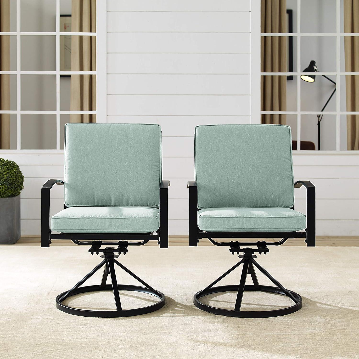 Crosley Furniture Kaplan Fabric Outdoor Swivel Chair Set in Green (Set of 2)