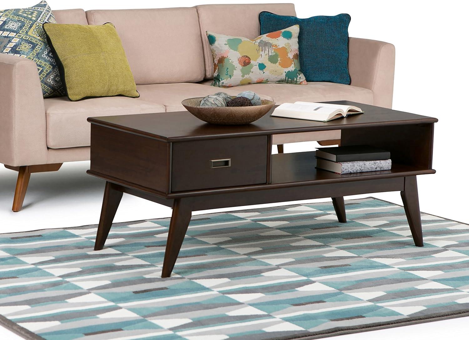 Simpli Home Draper Solid Wood 48" Rectangle Coffee Table in Medium Auburn Brown