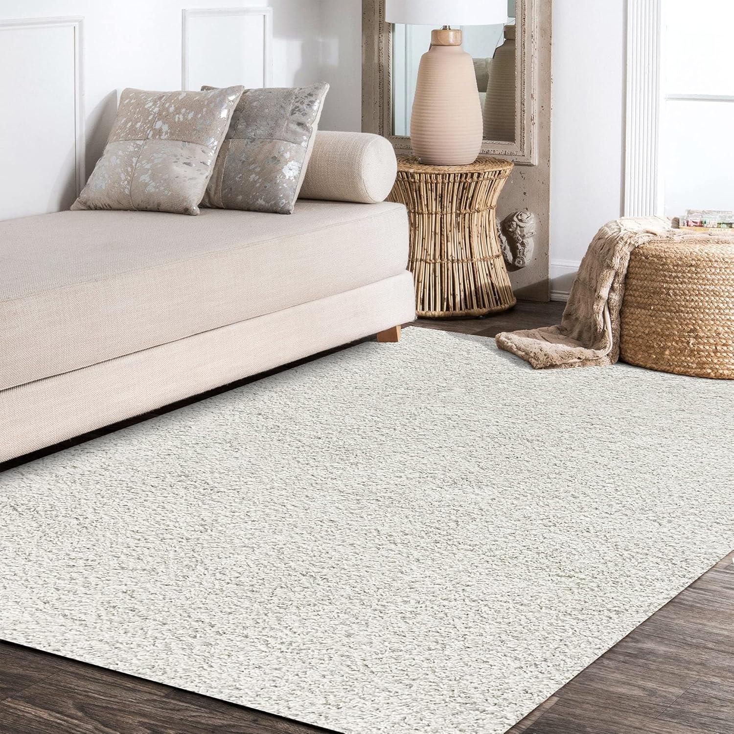 5'x8' Mercer Shag Plush Area Rug, White - JONATHAN Y