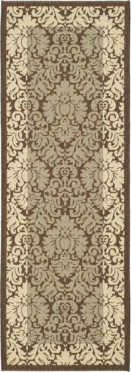 SAFAVIEH Courtyard Dani Damask Bordered Indoor/Outdoor Runner Rug, 2'3" x 6'7", Brown/Natural
