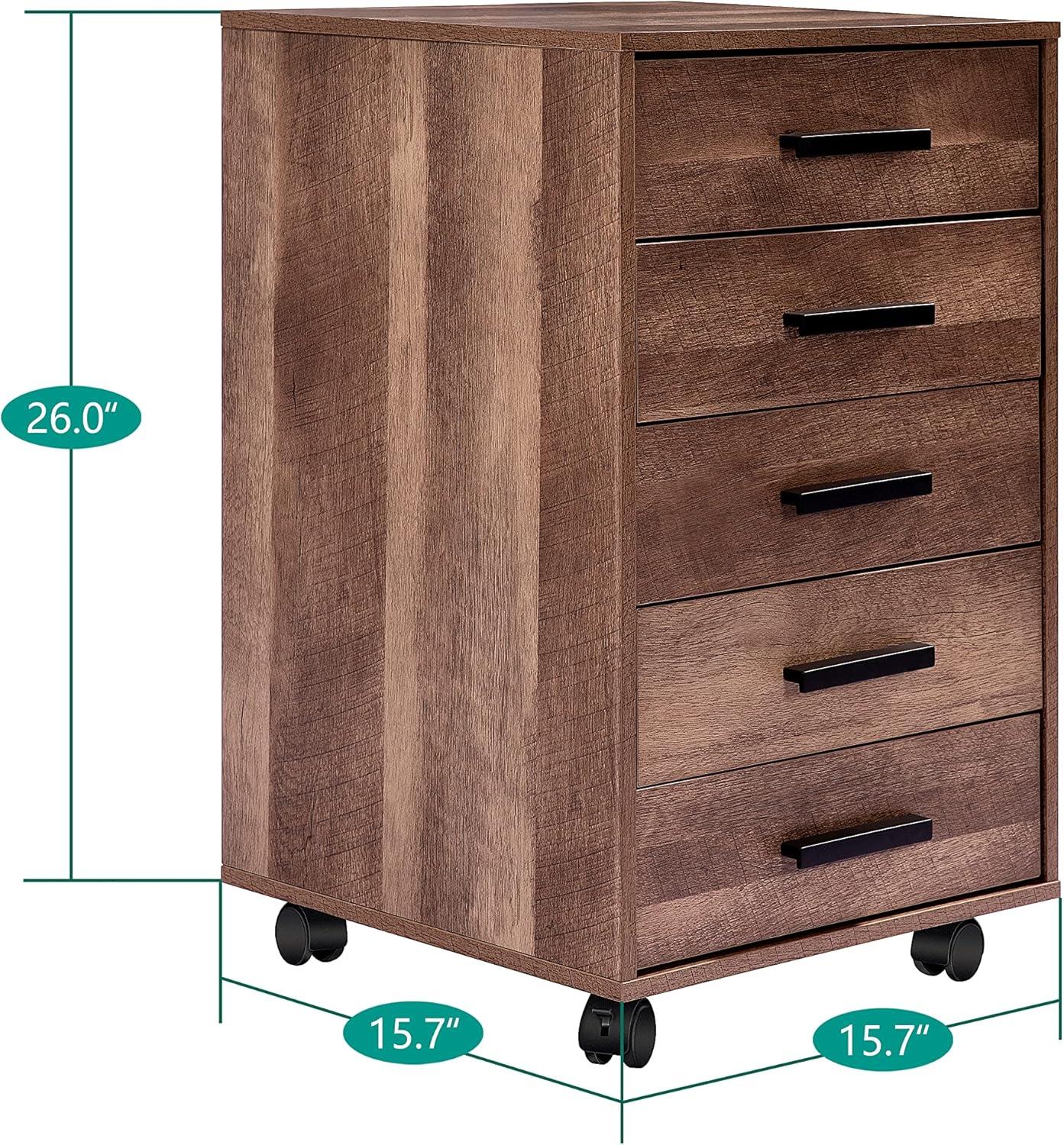 Chestnut MDF 5-Drawer Vertical Dresser with Casters