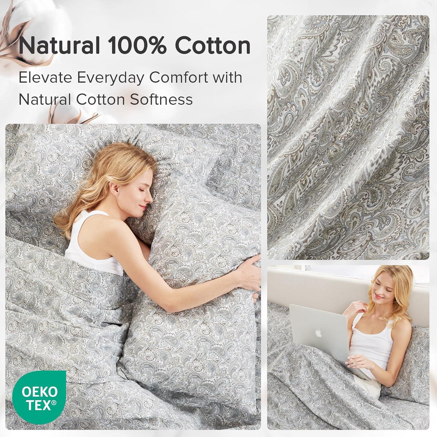 Comfort Spaces 100% Cotton King Sheet Set4-Pieces Gray Paisley Lightweight Breathable All Season Cozy Sheet Set