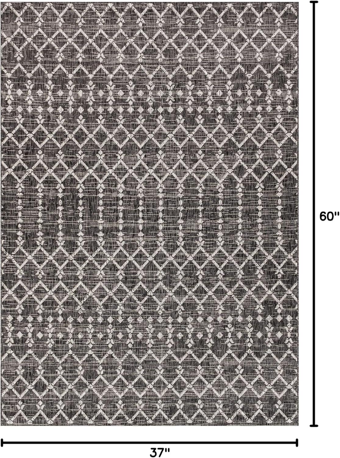 3'x5' Ourika Moroccan Geometric Textured Weave Indoor/Outdoor Area Rug, Black/Gray - JONATHAN Y
