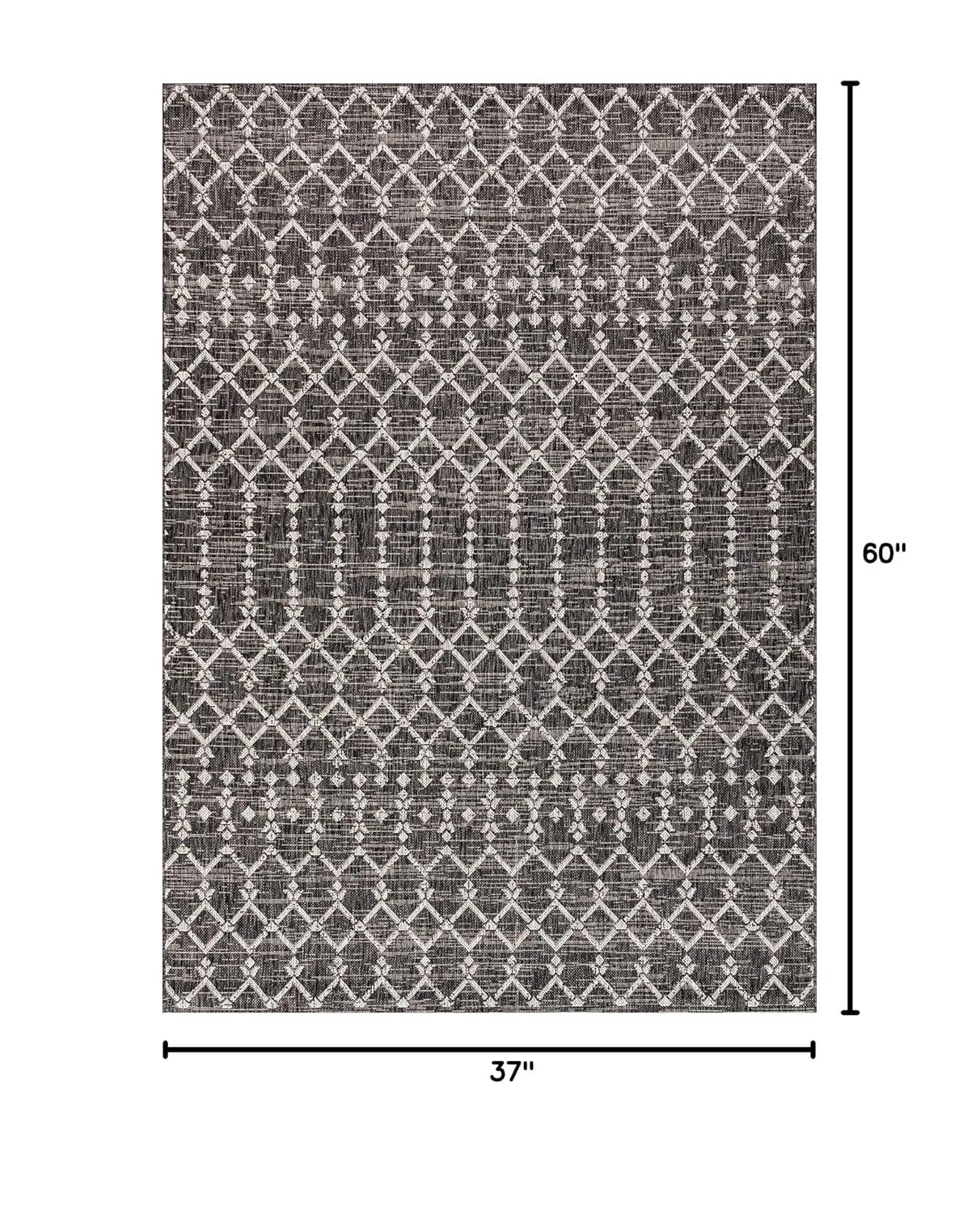 3'x5' Ourika Moroccan Geometric Textured Weave Indoor/Outdoor Area Rug, Black/Gray - JONATHAN Y
