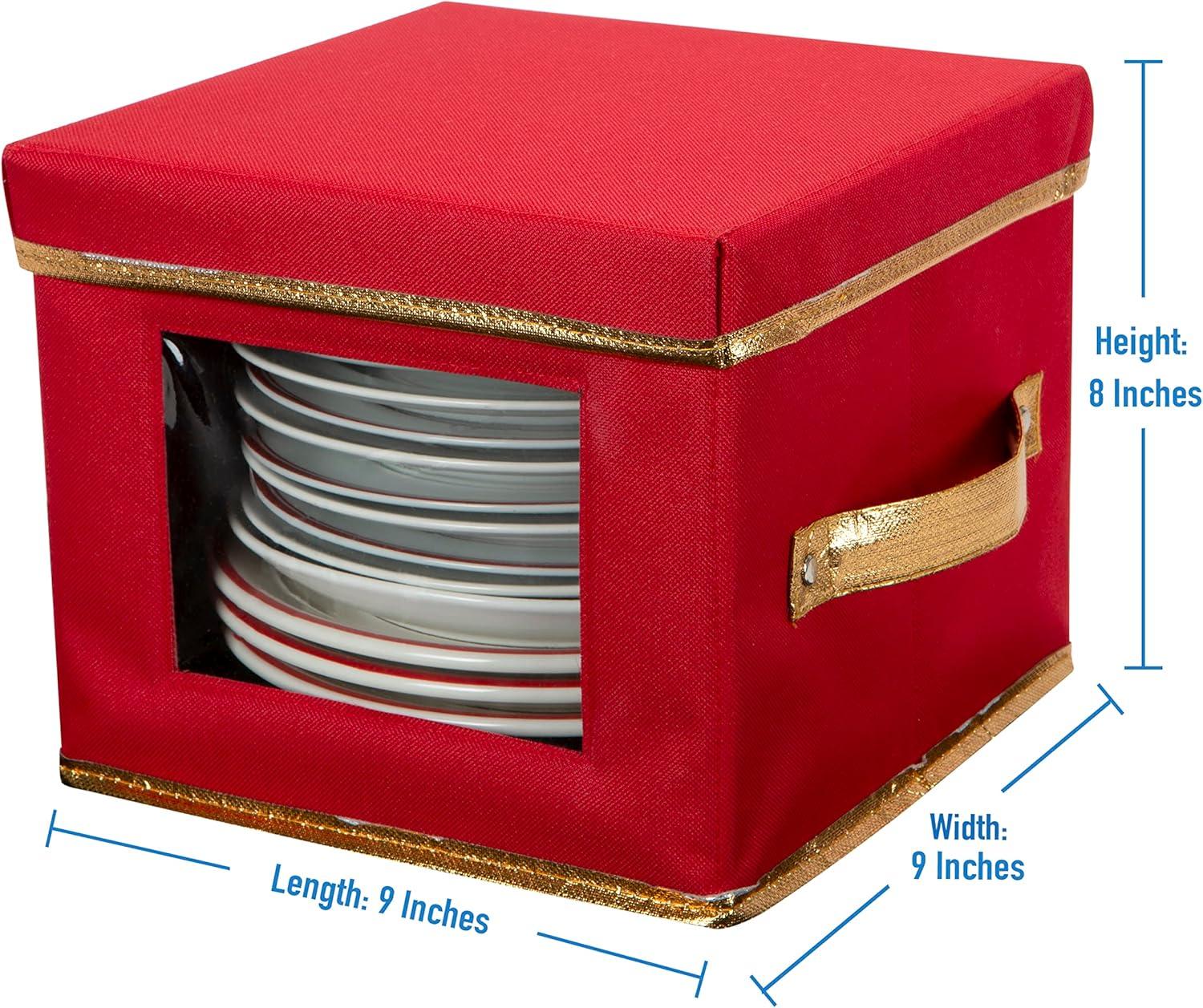 Red Fabric Collapsible Lidded Christmas Ornament Storage Box