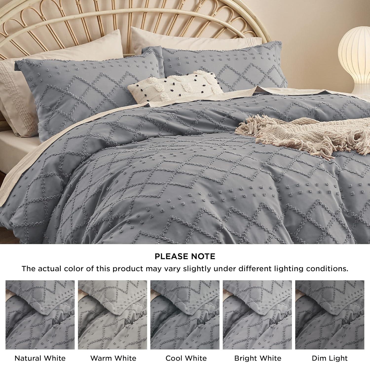 Bedsure Boho Duvet Cover King Size - Grey Breathable & Soft Boho Bedding, Machine Washable Comforter Cover for All Seasons, Includes 1 Duvet Cover 104"x90" with 2 Pillow Shams & Zipper Closure