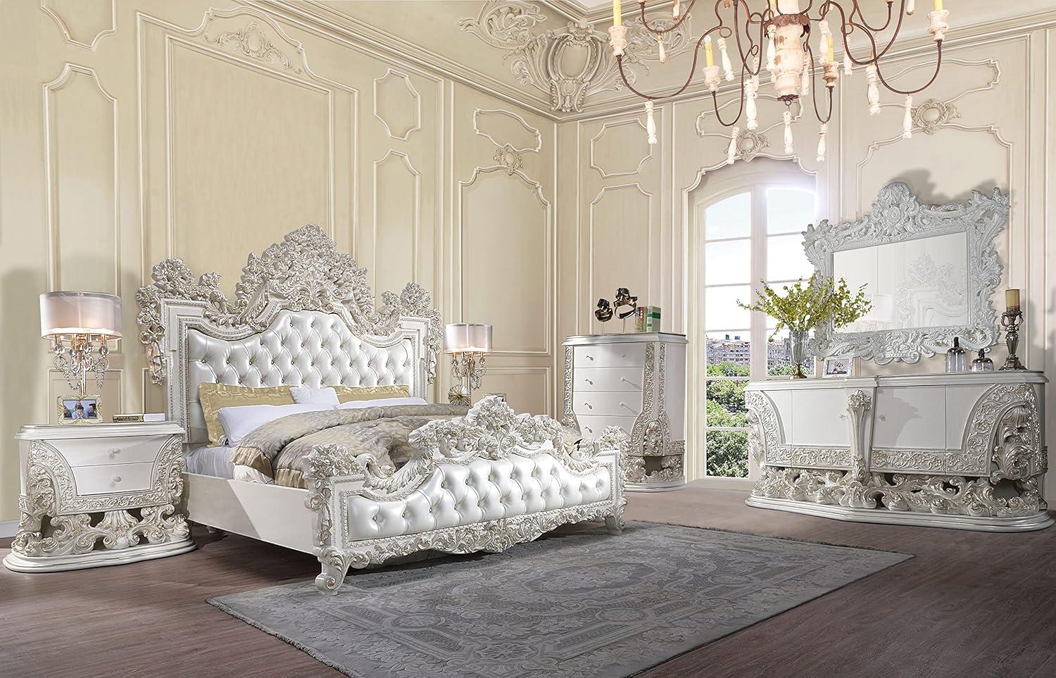 Adara King White Faux Leather Upholstered Bed with Tufted Headboard