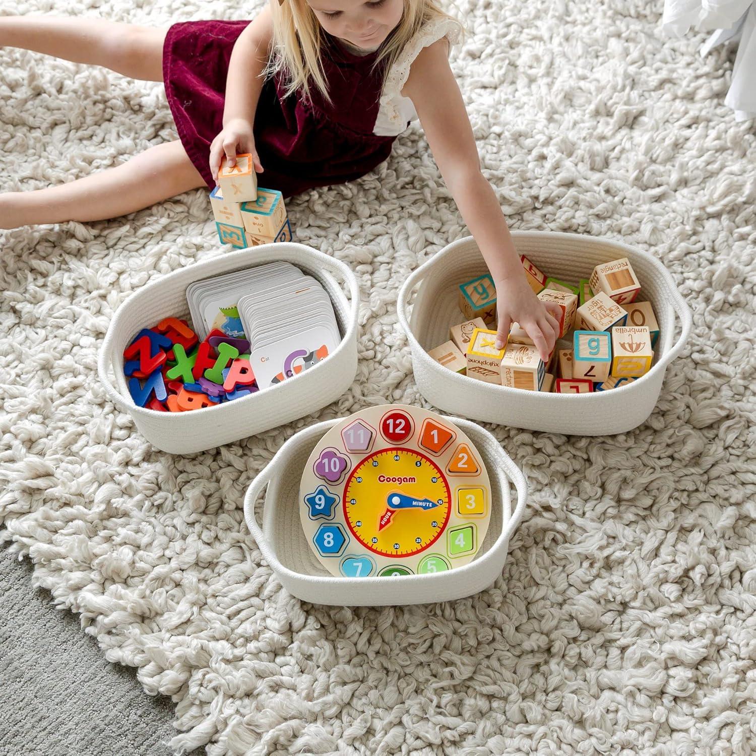 Natural Cotton Rope Rectangular Storage Basket Set with Lids