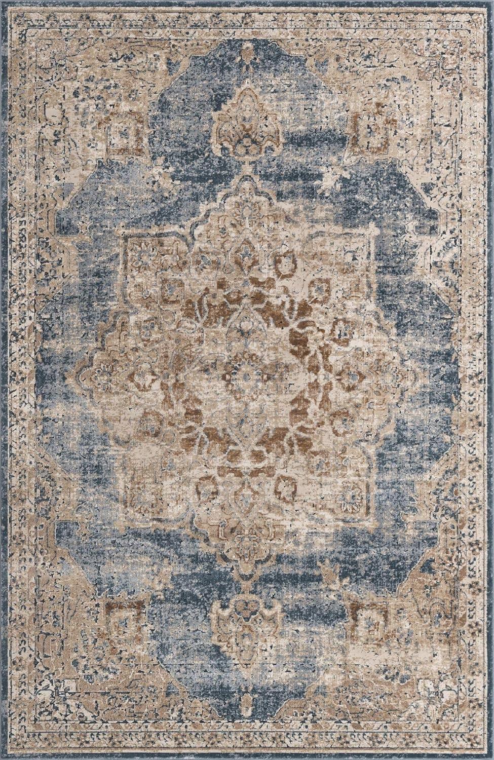 Unique Loom Chateau Collection Area Rug - Roosevelt (6' 1" x 9' Rectangle Slate Blue/Beige)