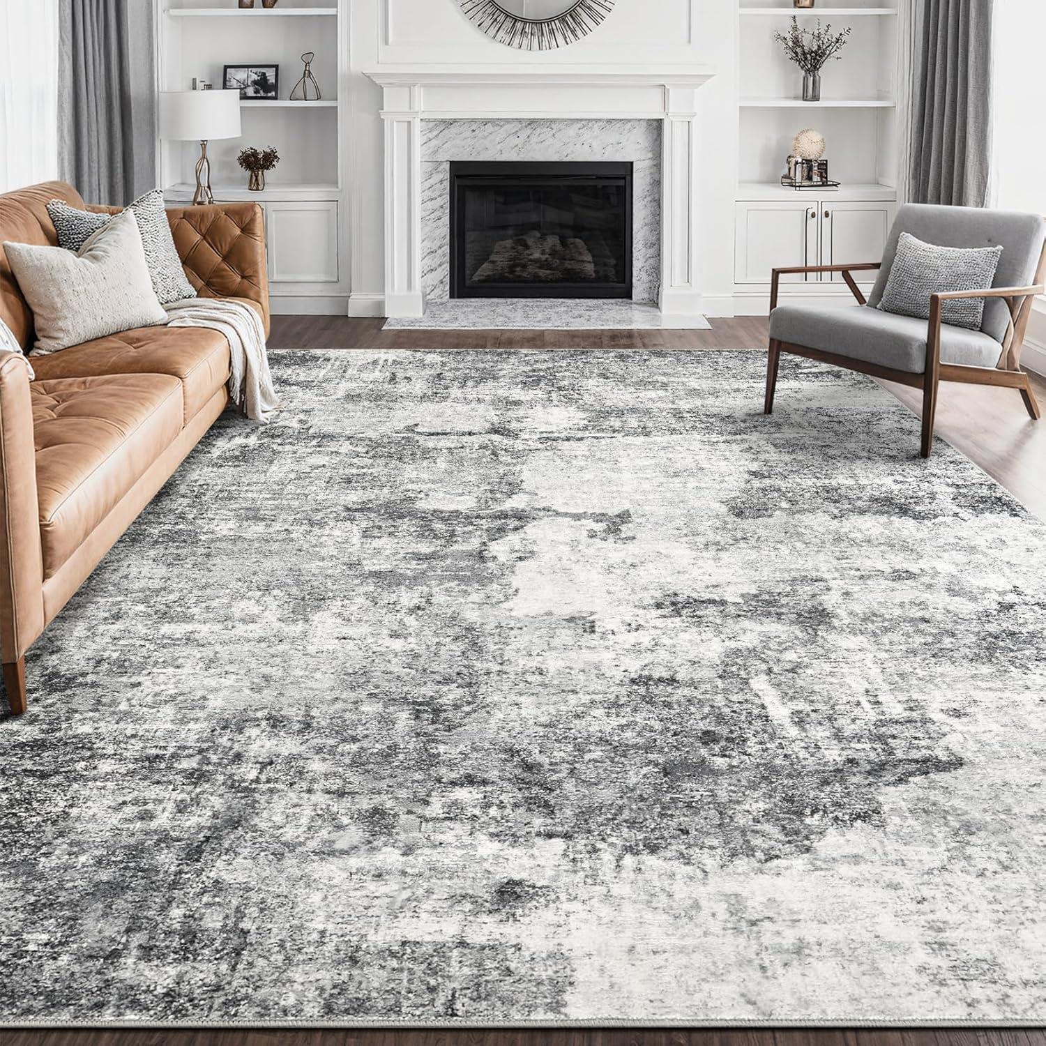 BERTHMEER 9'x12' Large Area Rugs for Living Room Bedroom Dining Room Office Farmhouse Abstract Modern Grey Rugs Washable Rugs Non-slip