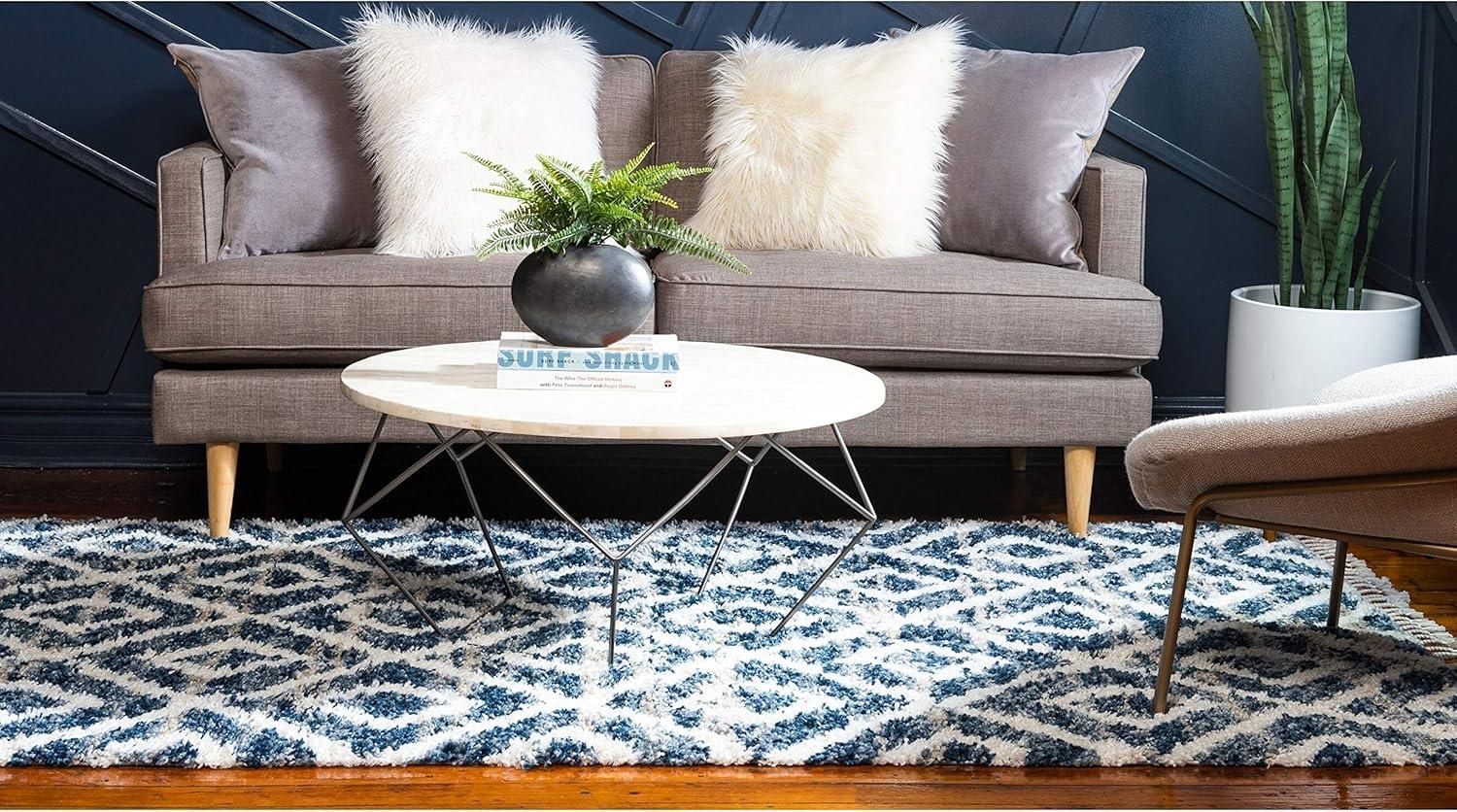 Unique Loom Hygge Shag Collection Area Rug - Diamond (5' 1" x 8' Rectangle, Ivory/ Gray)