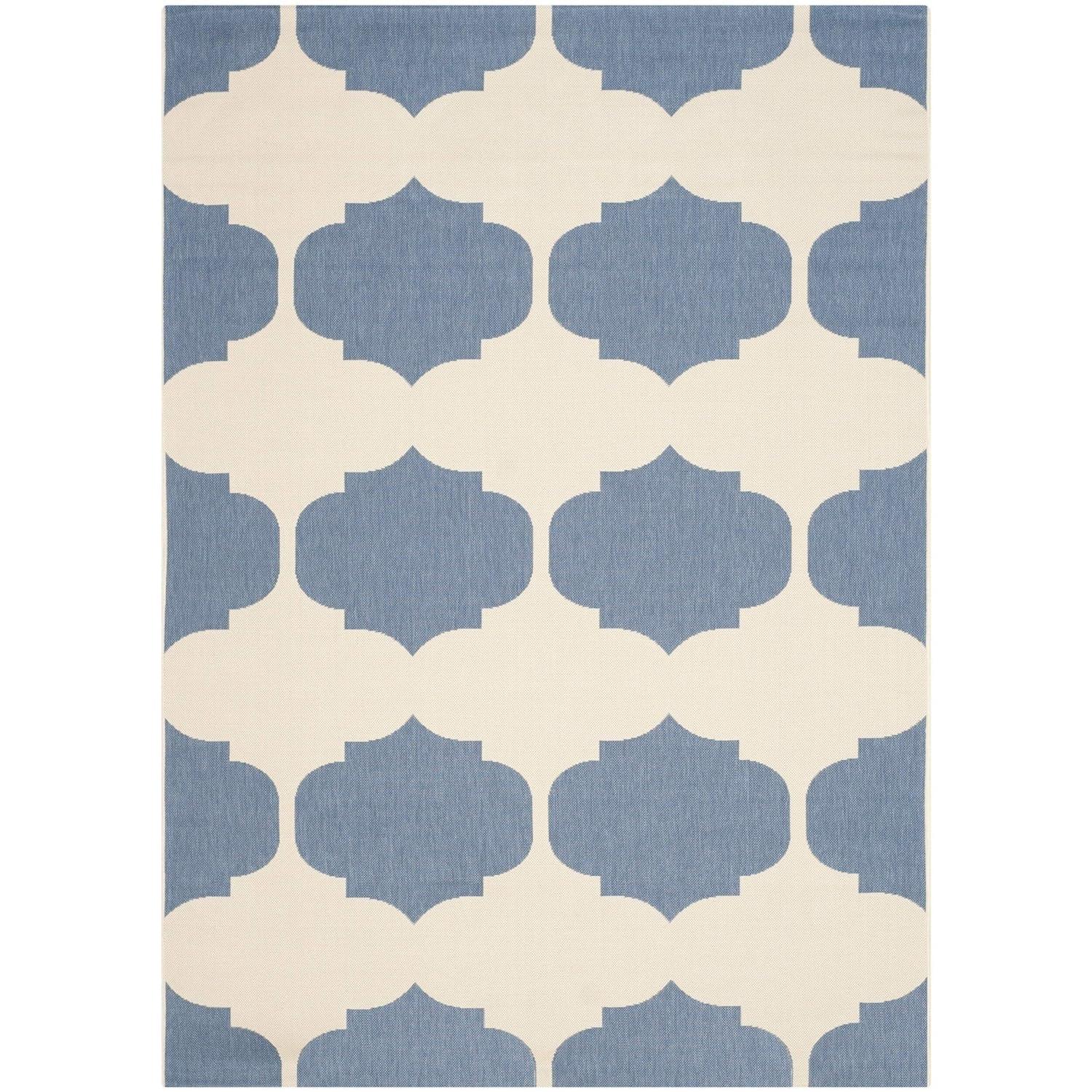 SAFAVIEH Courtyard Elwyn Geometric Indoor/Outdoor Area Rug, Beige/Blue, 9' x 12'