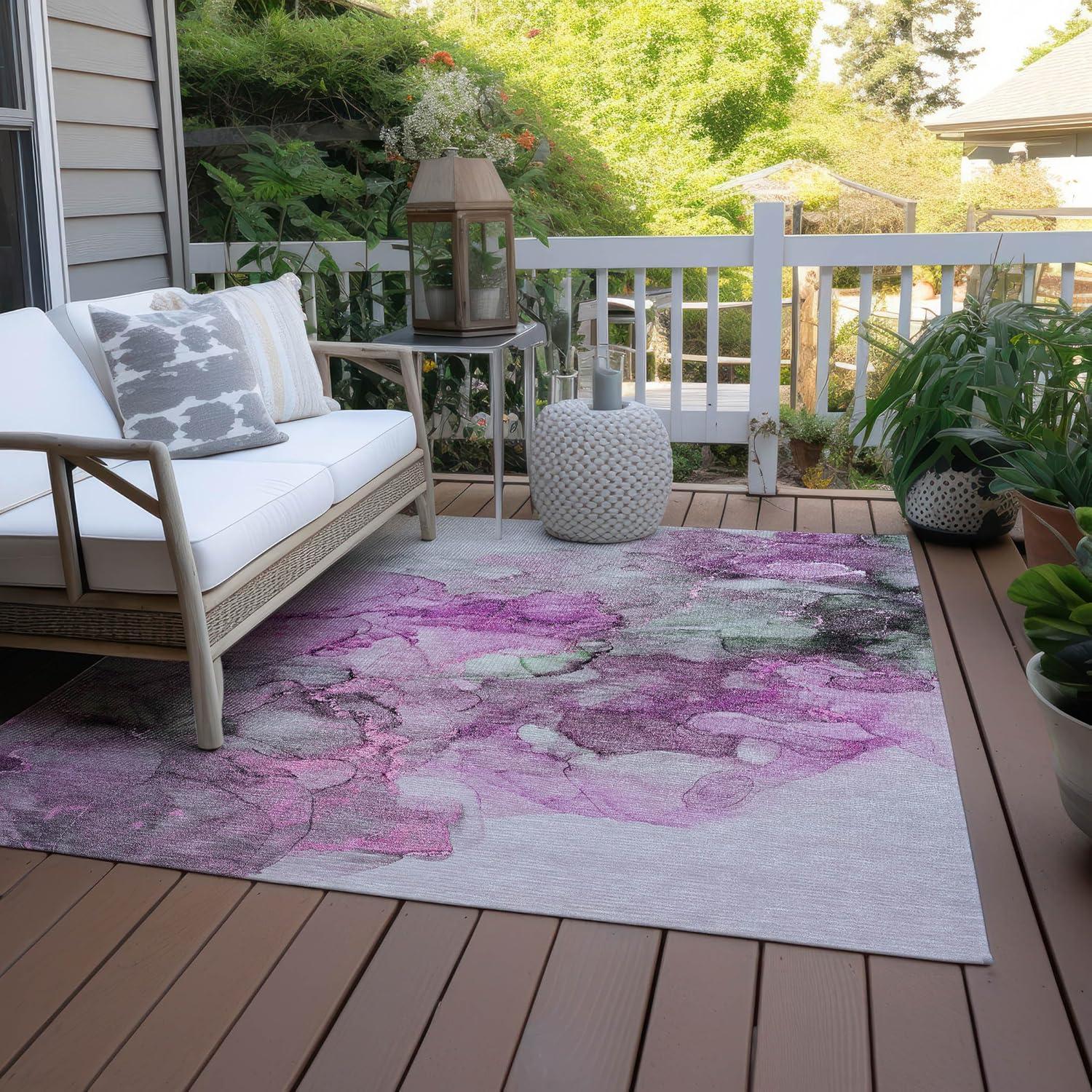 Pink Watercolor Pattern Machine Washable Synthetic Rug