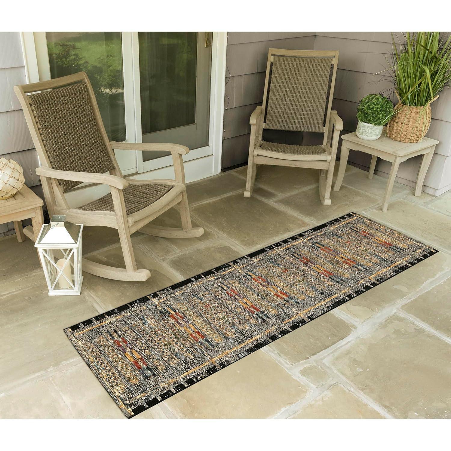 Liora Manne Marina Stripe Indoor/Outdoor Rug Black 1'11" x 7'6"