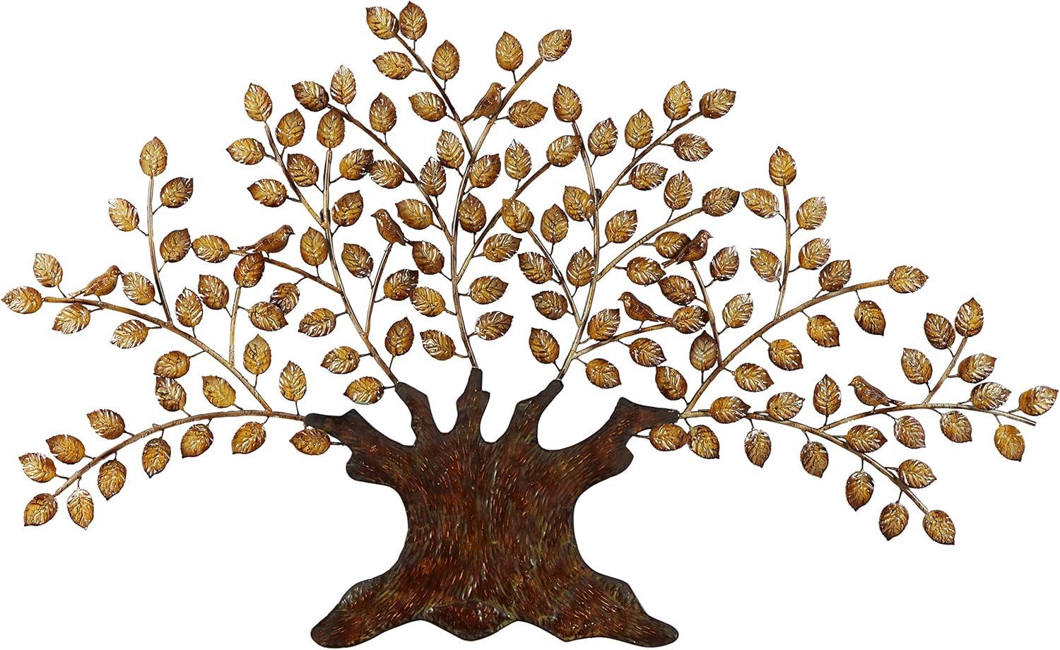 DecMode Brown Metal Indoor Outdoor Tree Wall Decor with Leaves