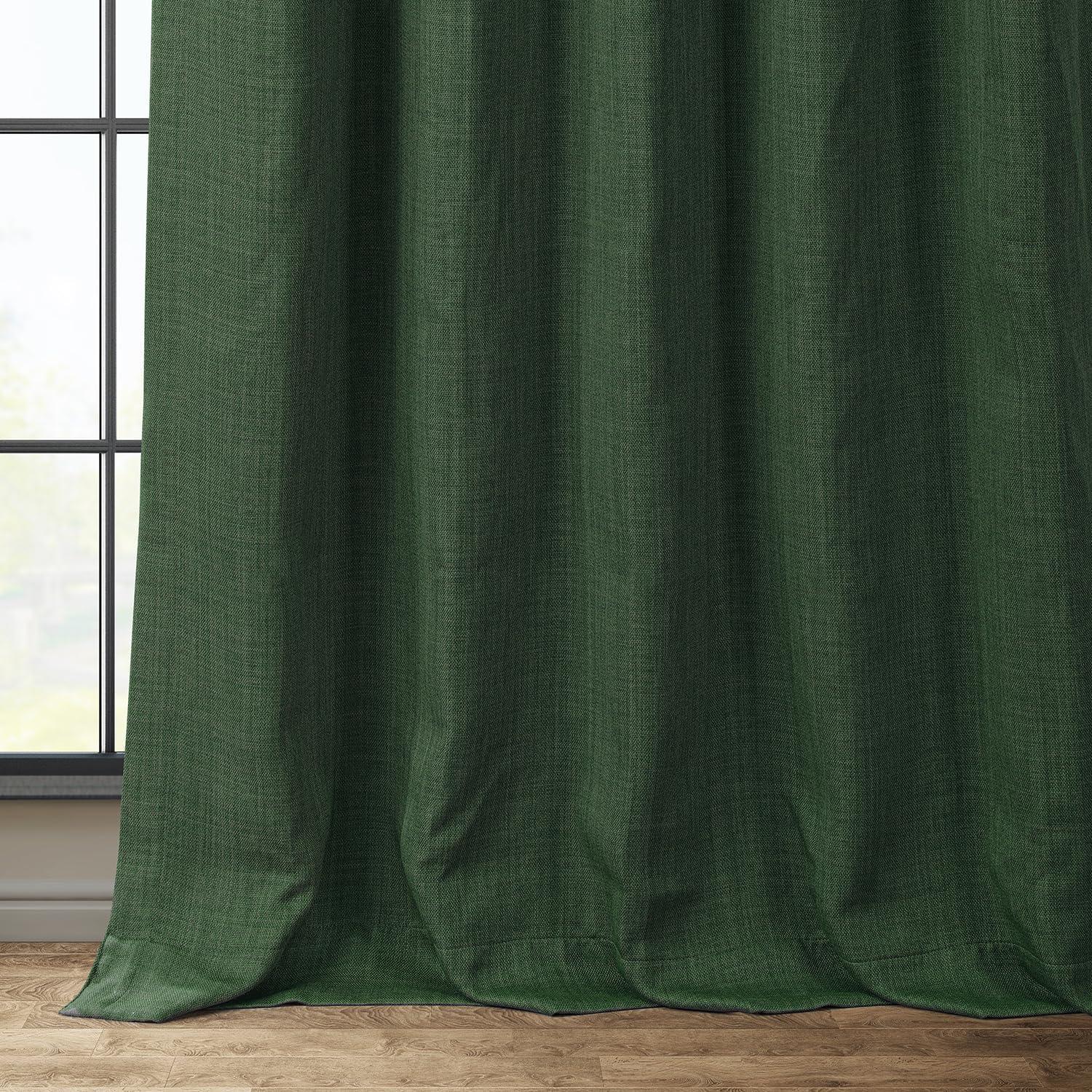 Key Green 84" Faux Linen Room Darkening Curtain Panel