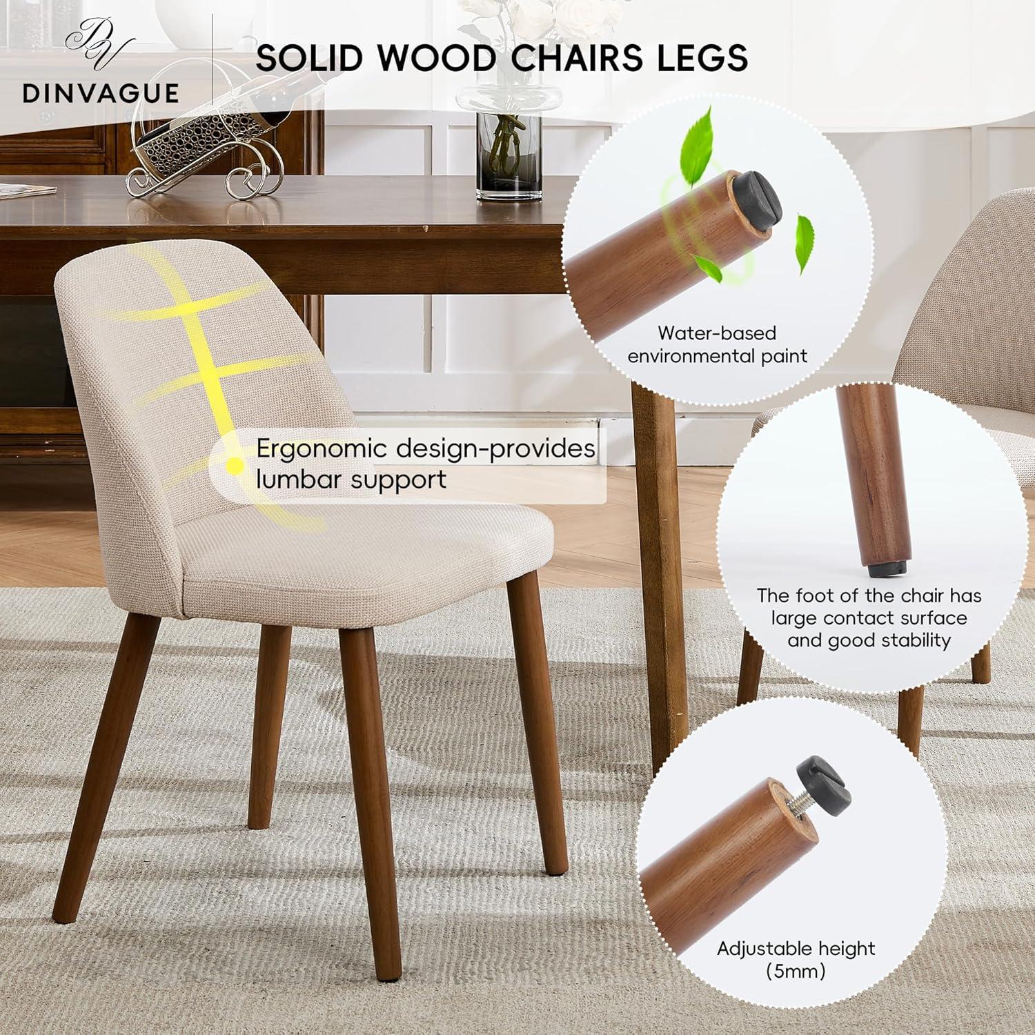 Dining Chairs Set of 2,Dining Chairs with Fabric Upholstered and Solid Wood Legs,Kitchen Side Chair,Thick Cushions Seat,Easy Assembly for Dining Room Living Room Bedroom (Beige)