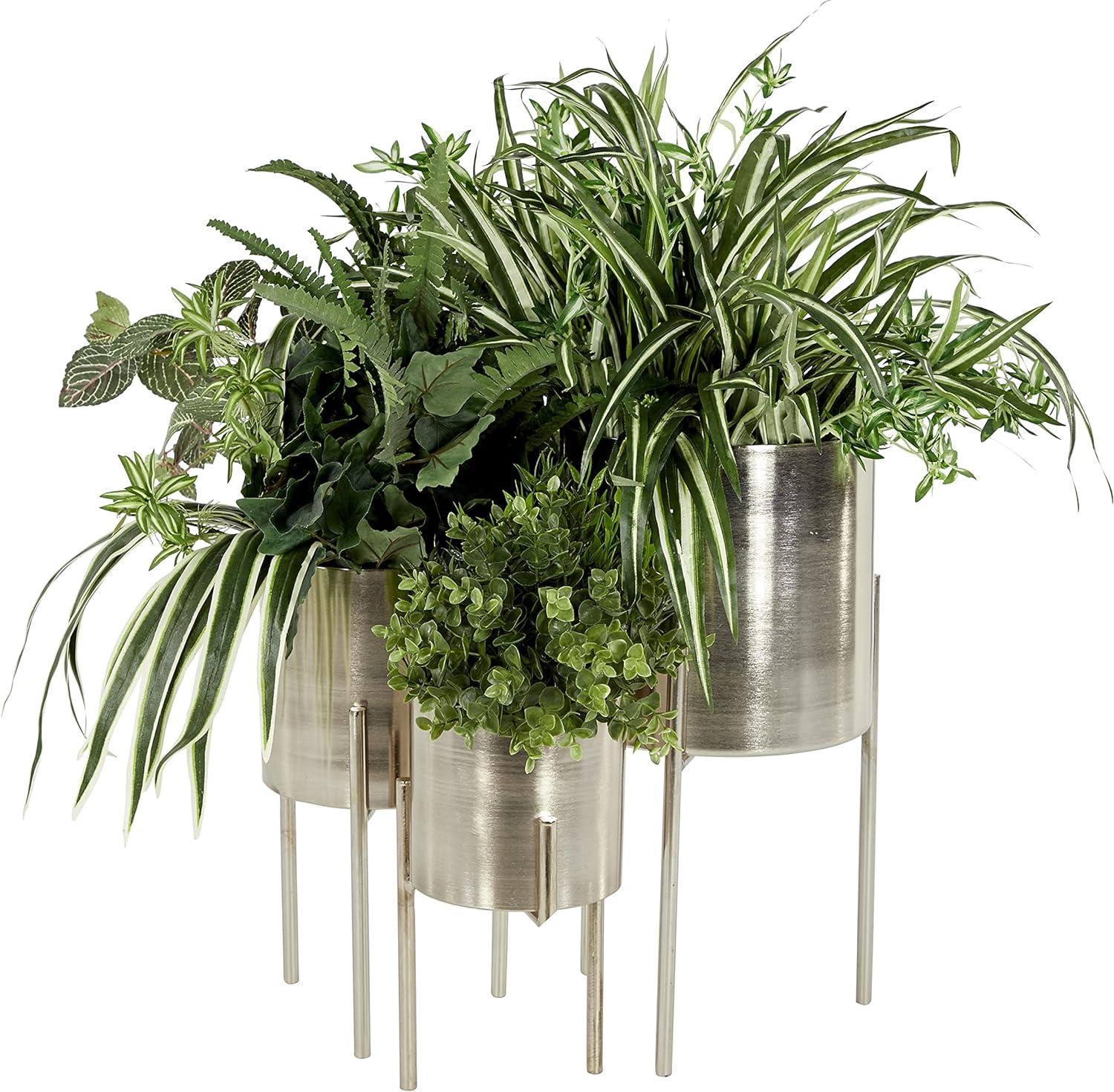 Set of 3 Contemporary Metal Planters in Stands - Olivia & May