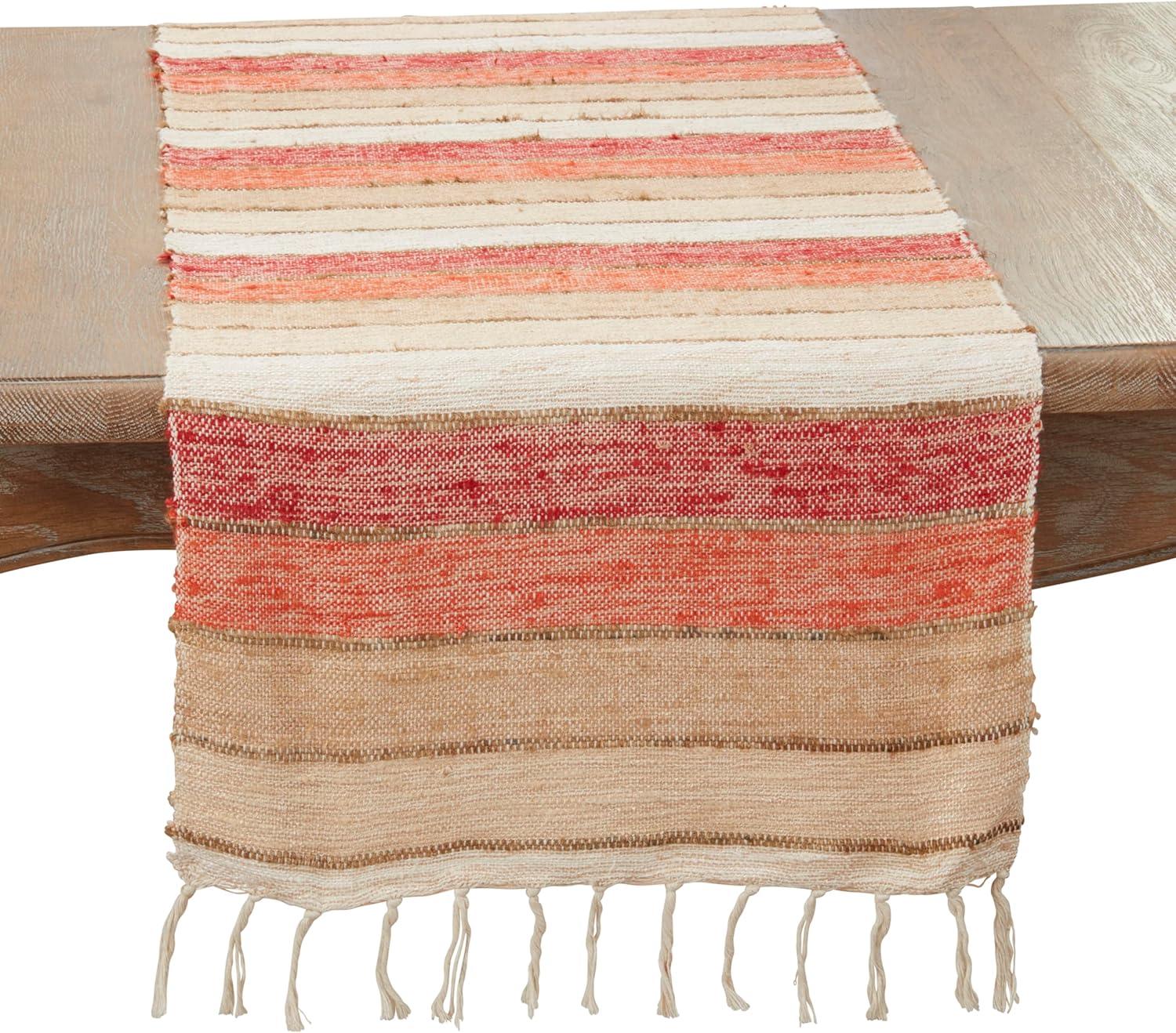 Colorful Cotton Striped Fringe Table Runner, 16"x72"