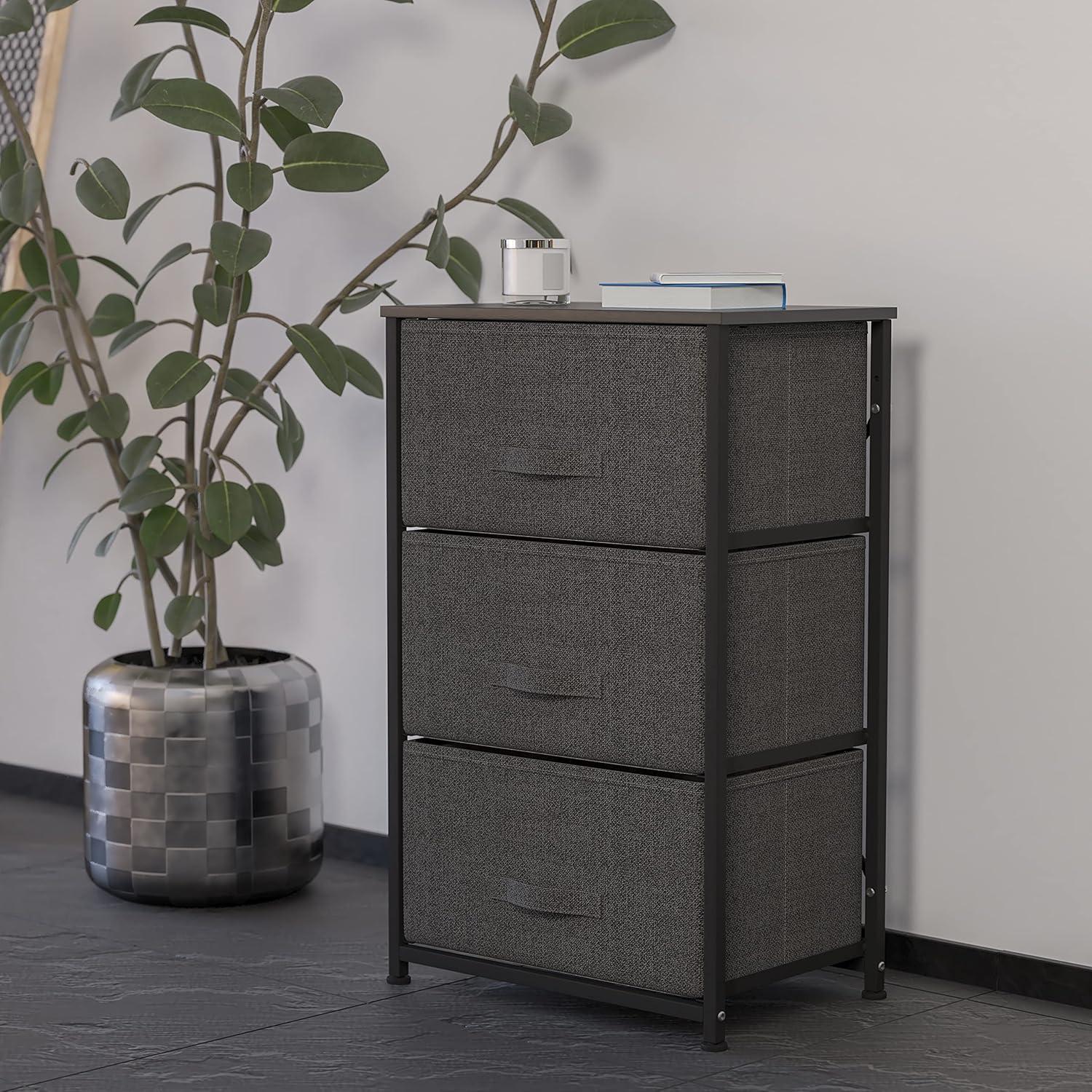 Flash Furniture Malone 3 Drawer Vertical Storage Dresser with Wood Top & Fabric Pull Drawers