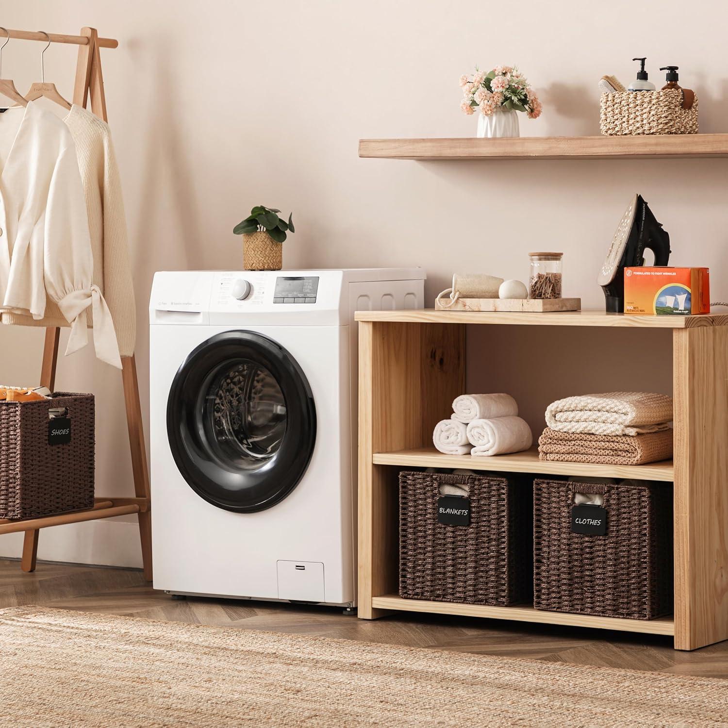 Ornavo Home 2 Pack Paper Wicker Storage Shelf Basket Cube Bin with Handles - 10.5" Inch - Brown