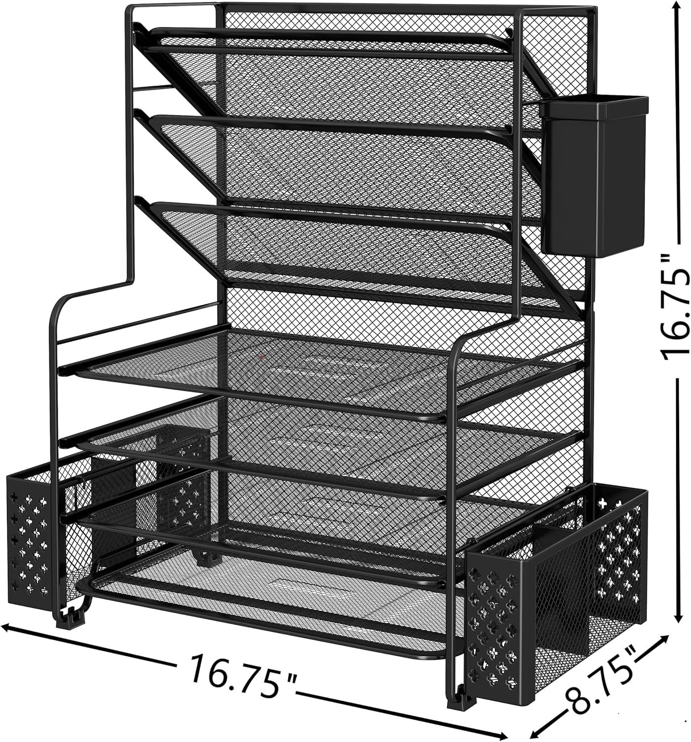 Black Metal Mesh 7-Tier Desk Organizer with Pen Holder