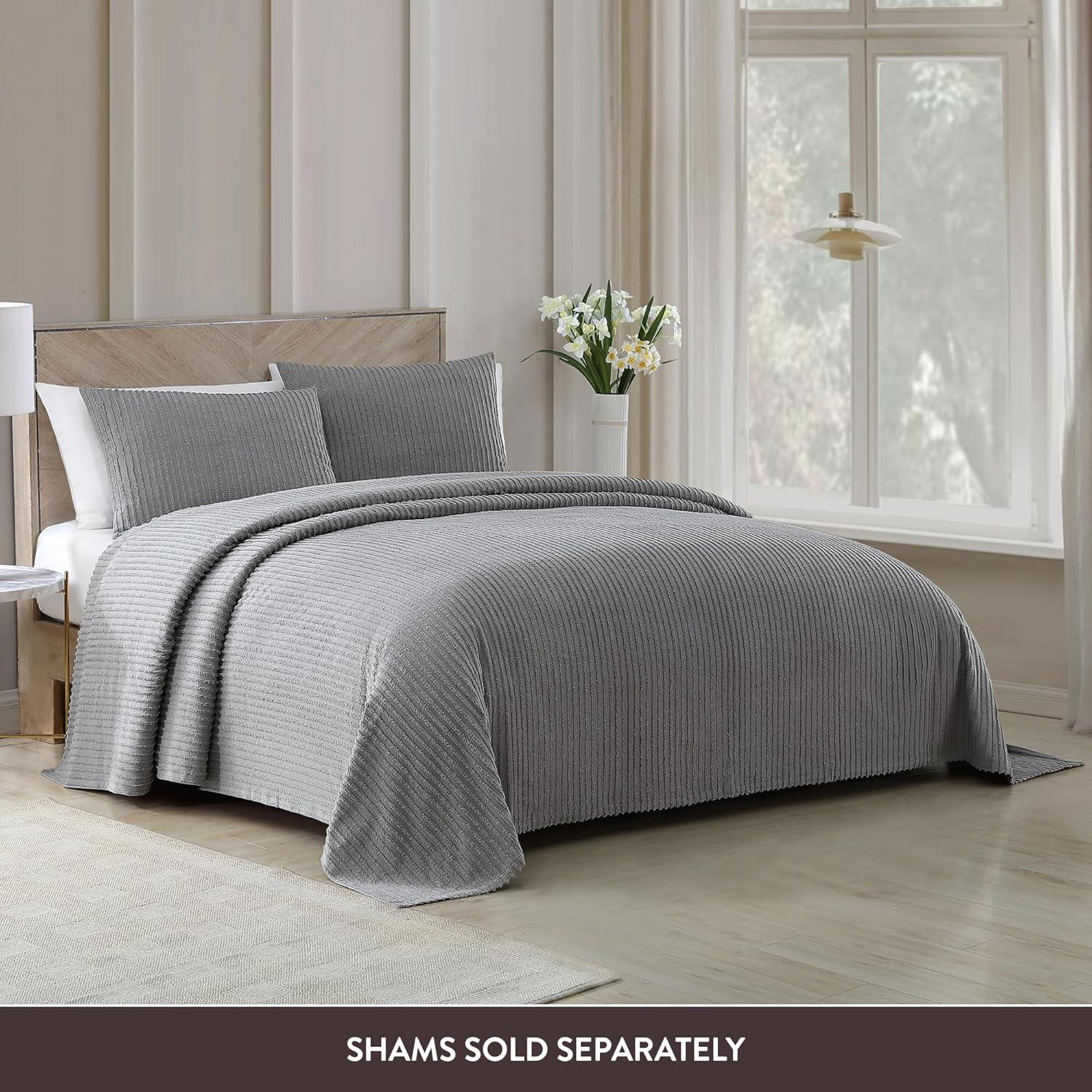 Gray Twin Cotton Channel Chenille Bedspread Set
