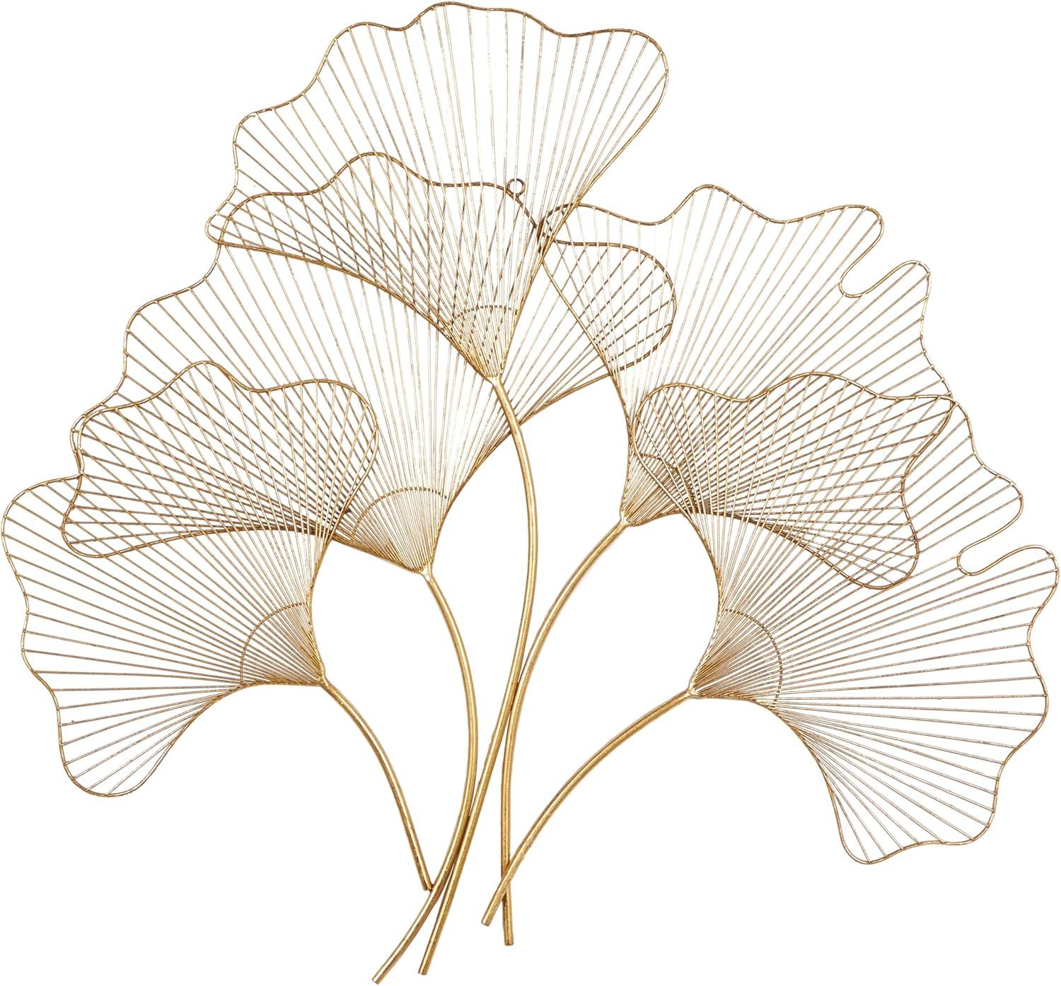 Elegant Gold Gingko Leaf Cluster Wall Sculpture, 38" x 34"