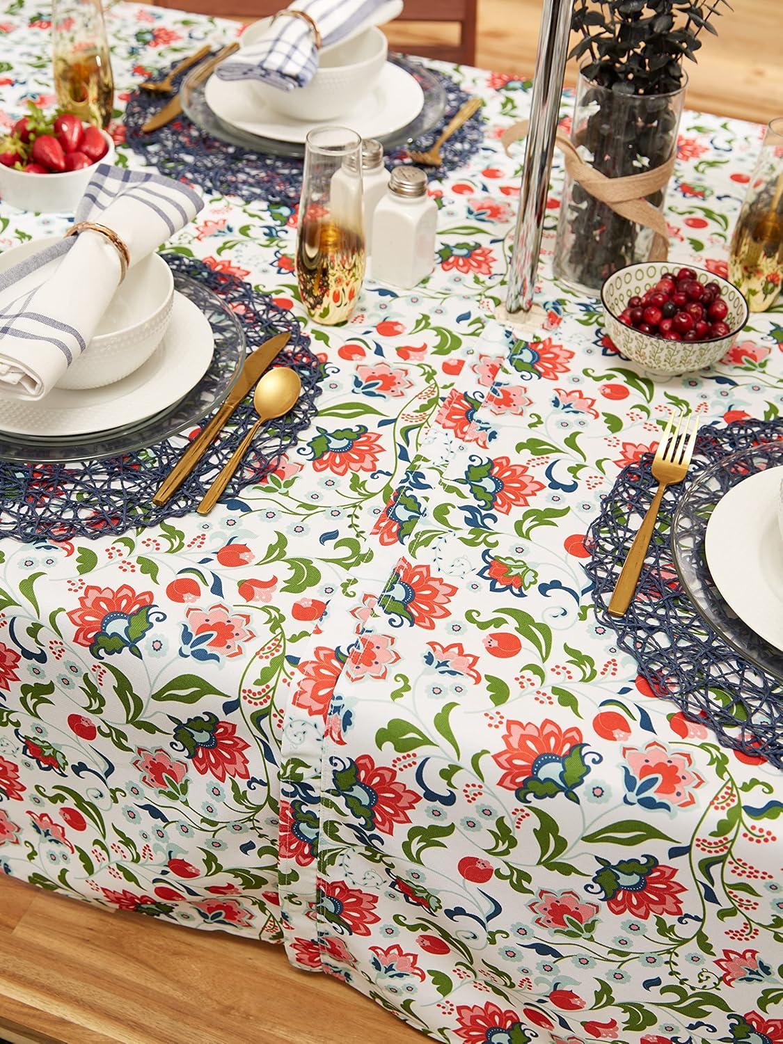 Design Imports Garden Floral Print Outdoor Tablecloth With Zipper 60X84