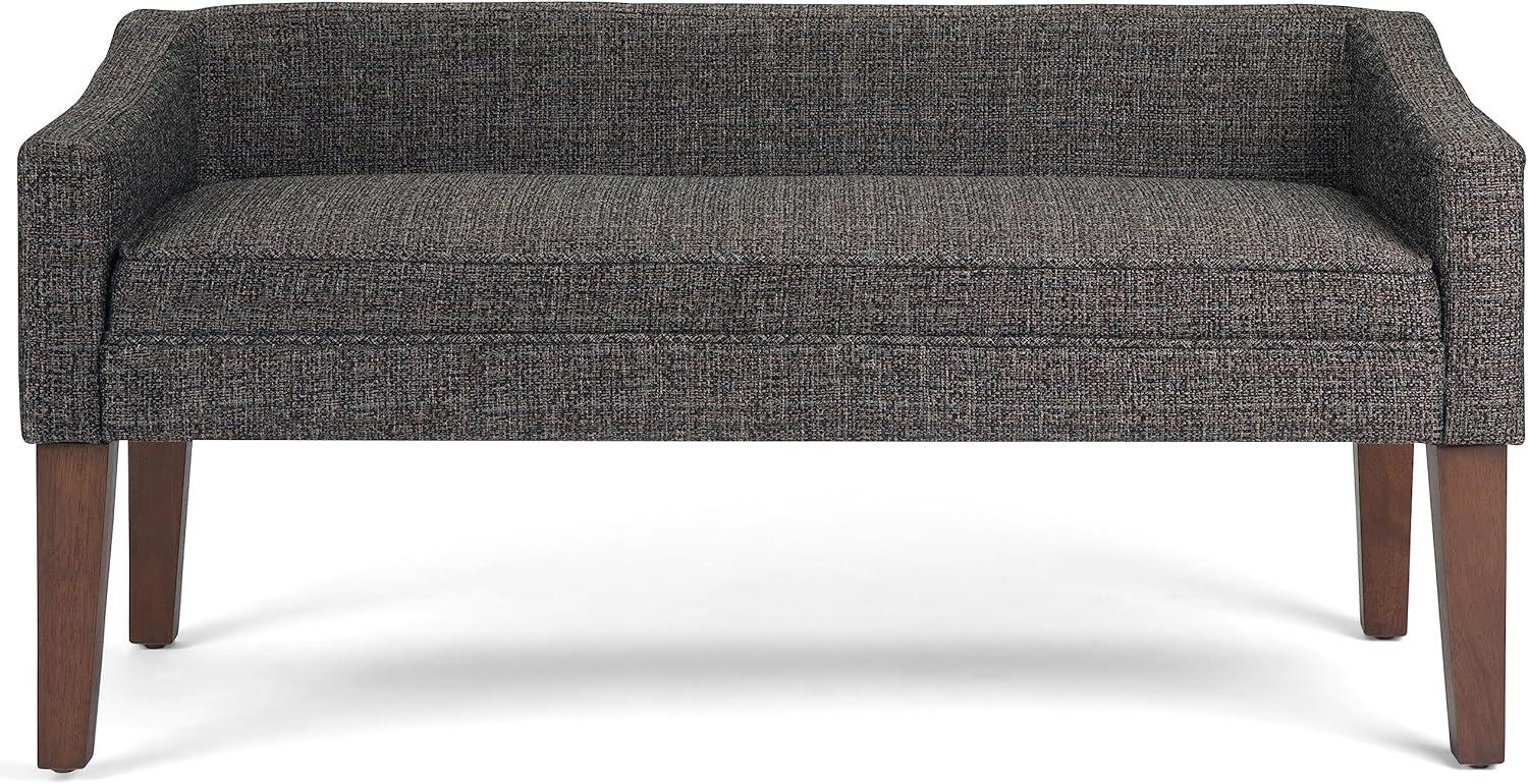 Parris Dark Grey Tweed-Look Upholstered Bench with Swooped Arms