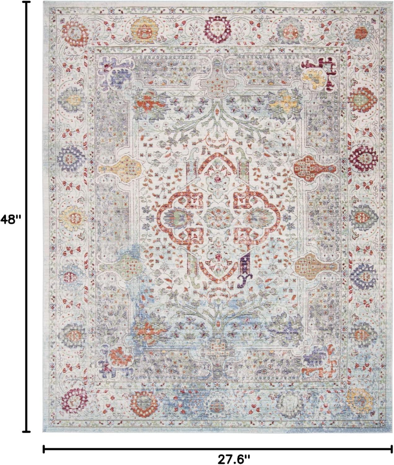 SAFAVIEH Valencia Joyce Bordered Oriental Polyester Area Rug, Blue/Multi, 2'3" x 4'