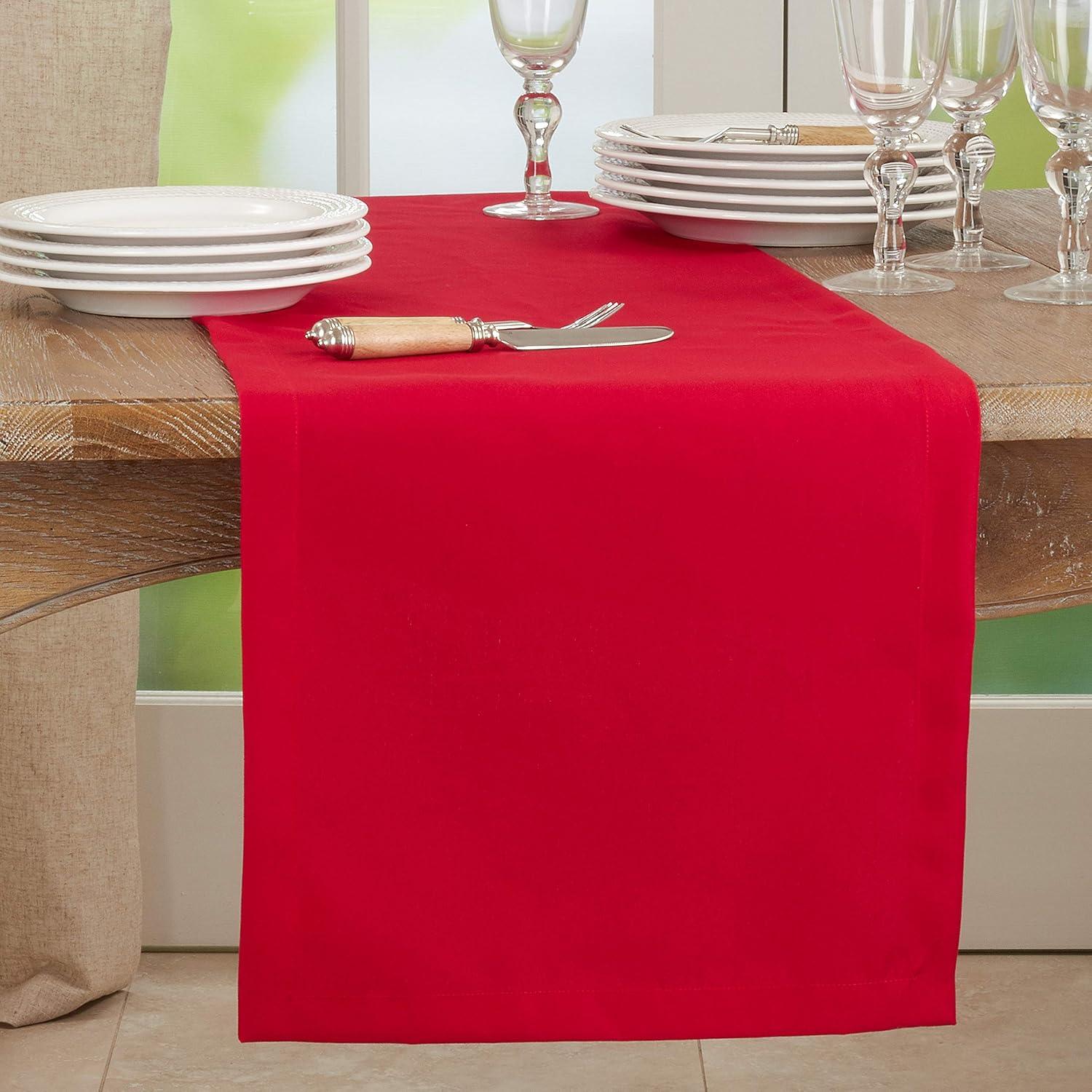 Saro Lifestyle Solid Color Everyday Table Runner, Red, 16" x 120"